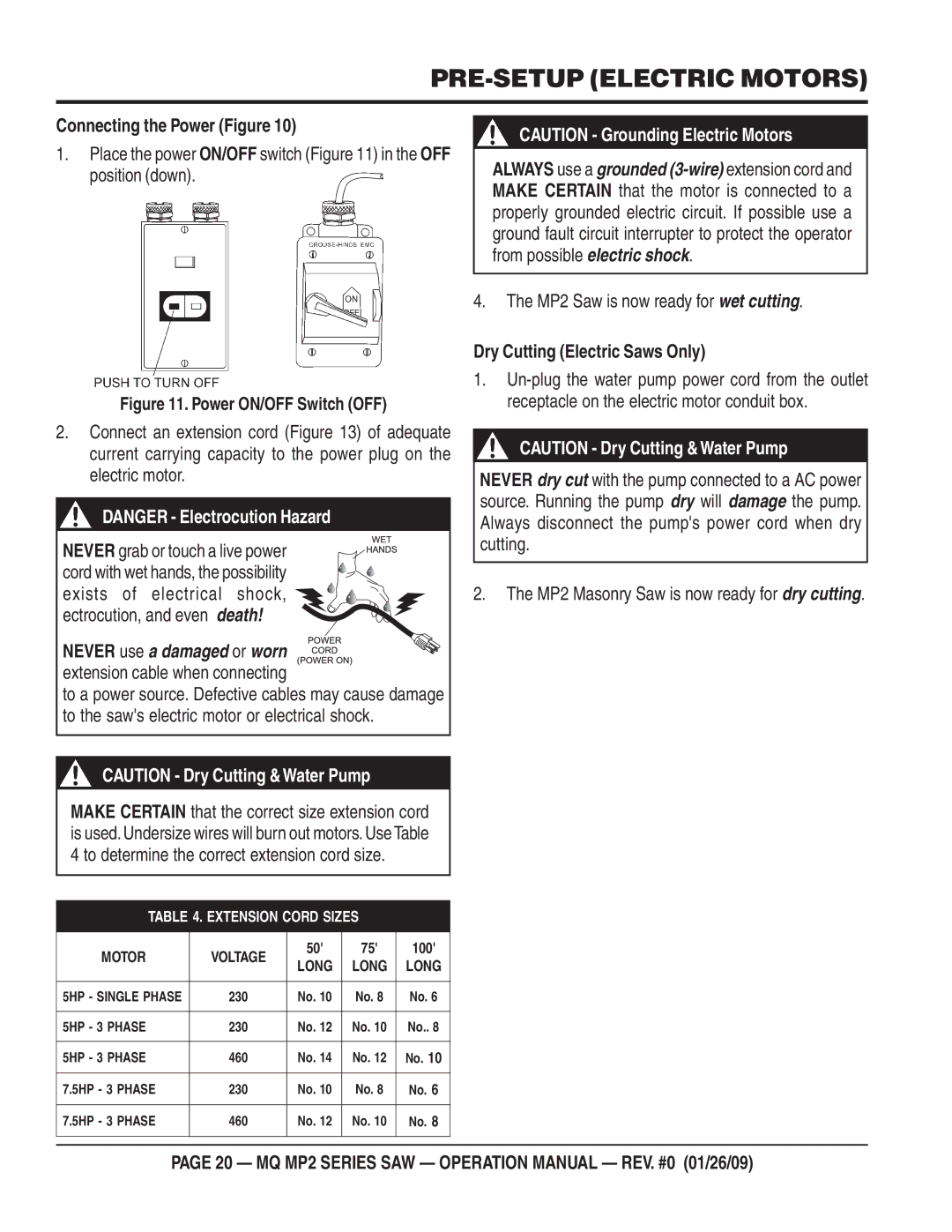 Multiquip MP275E3, MP25E3, MP25E1, MP24 Connecting the Power Figure, Place the power ON/OFF switch in the OFF position down 