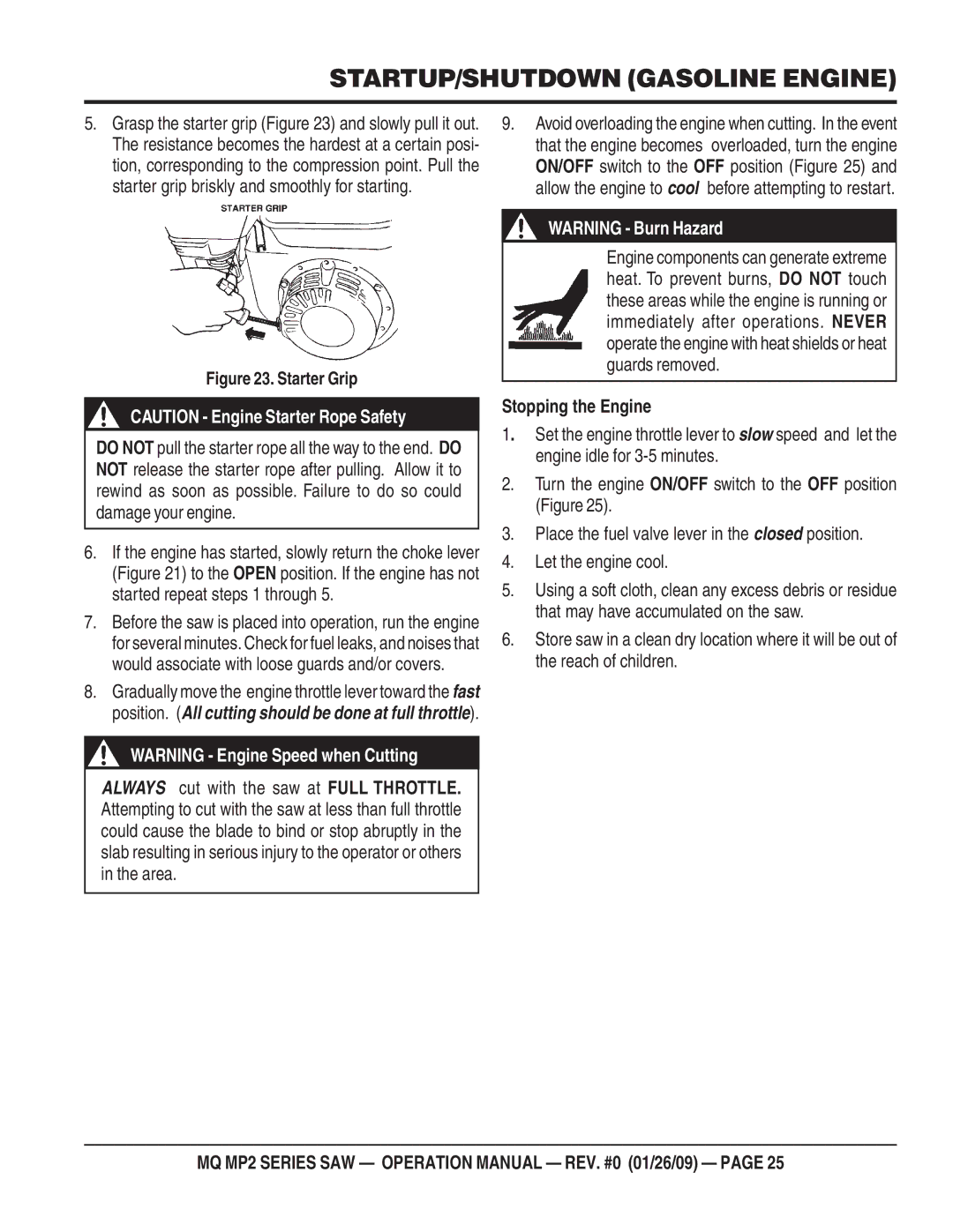 Multiquip MP25E3, MP275E3, MP25E1, MP24 operation manual Stopping the Engine, Starter Grip 