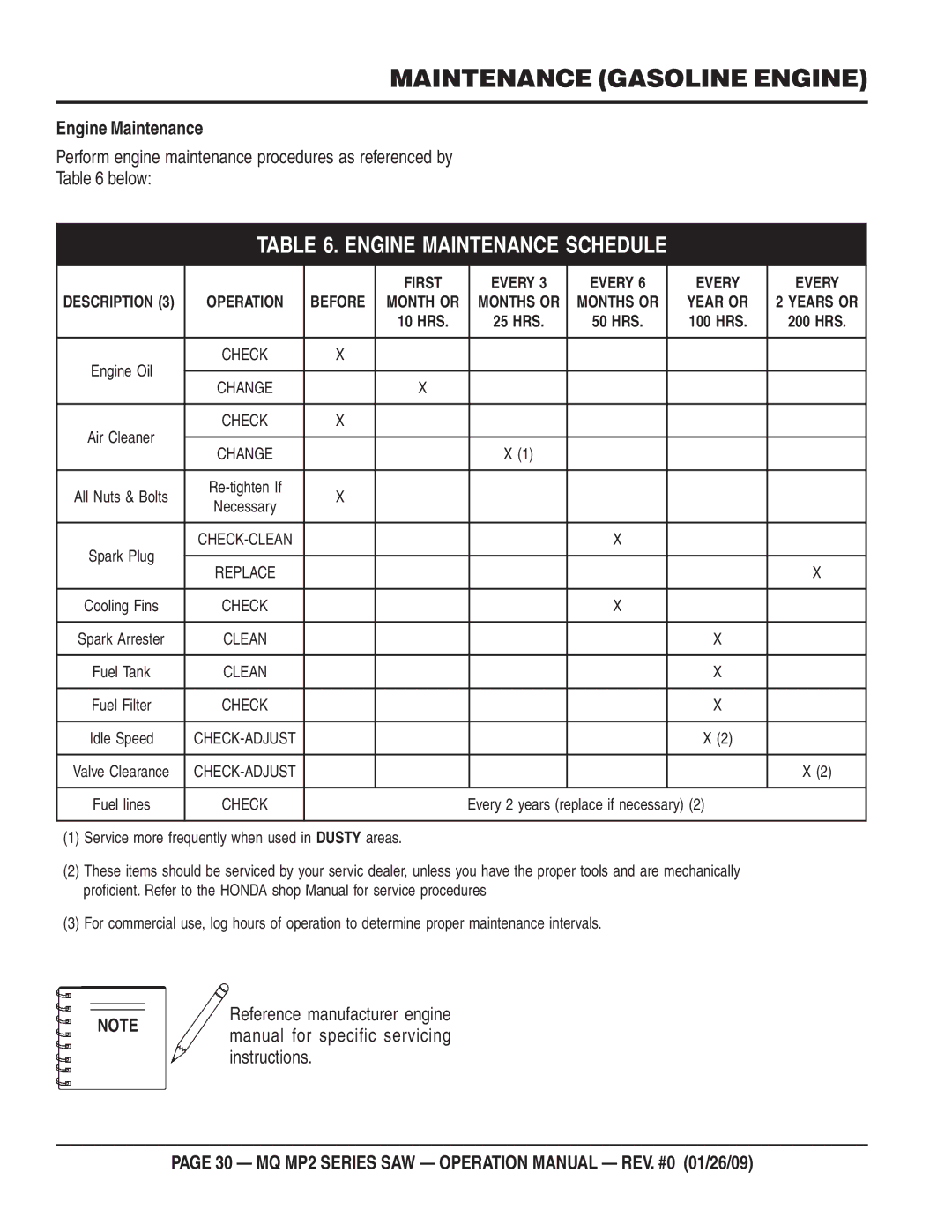 Multiquip MP25E1, MP275E3, MP25E3, MP24 operation manual Maintenance Gasoline Engine, Engine Maintenance 