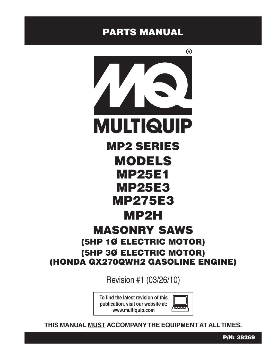 Multiquip MP2H manual Models 