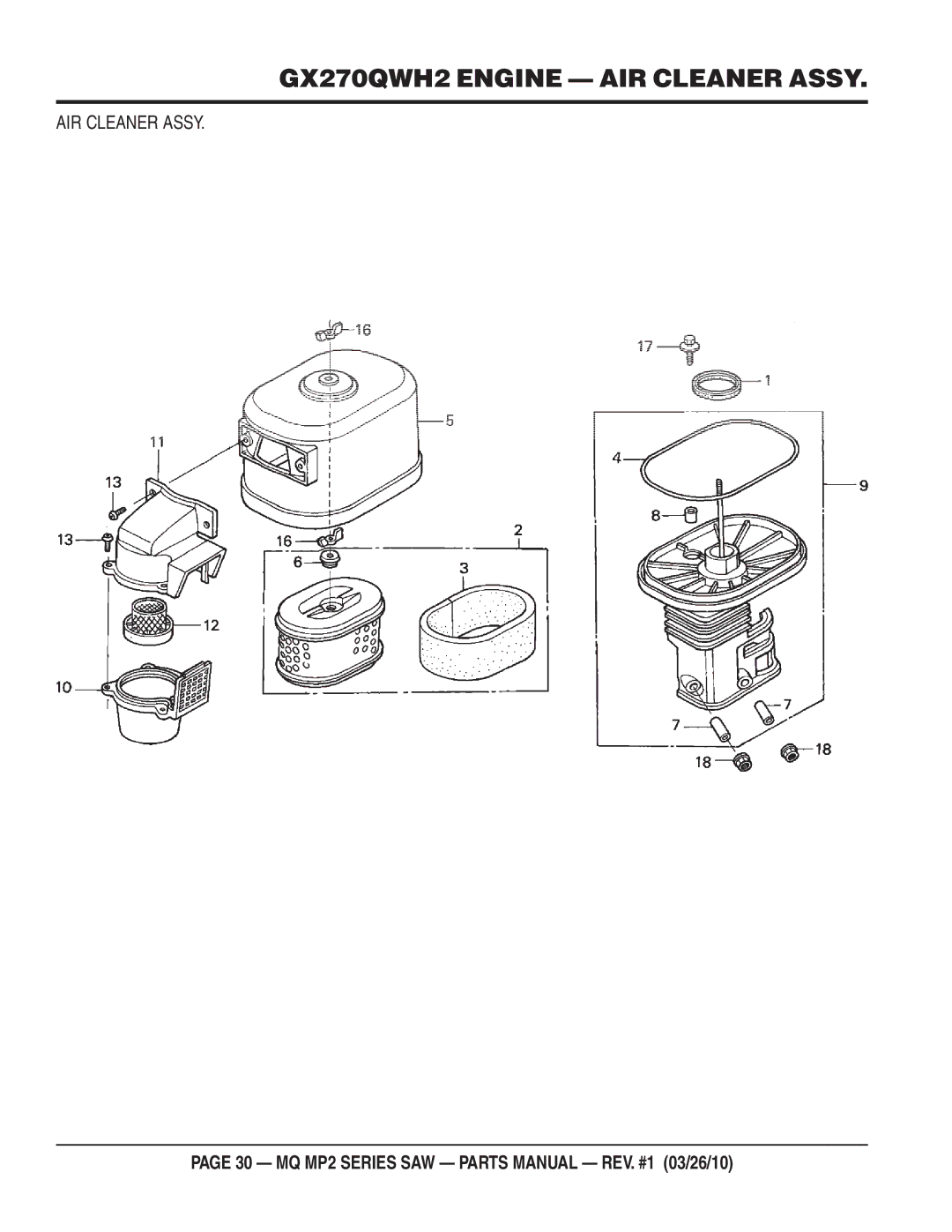 Multiquip MP2H manual GX270QWH2 Engine AIR Cleaner Assy 