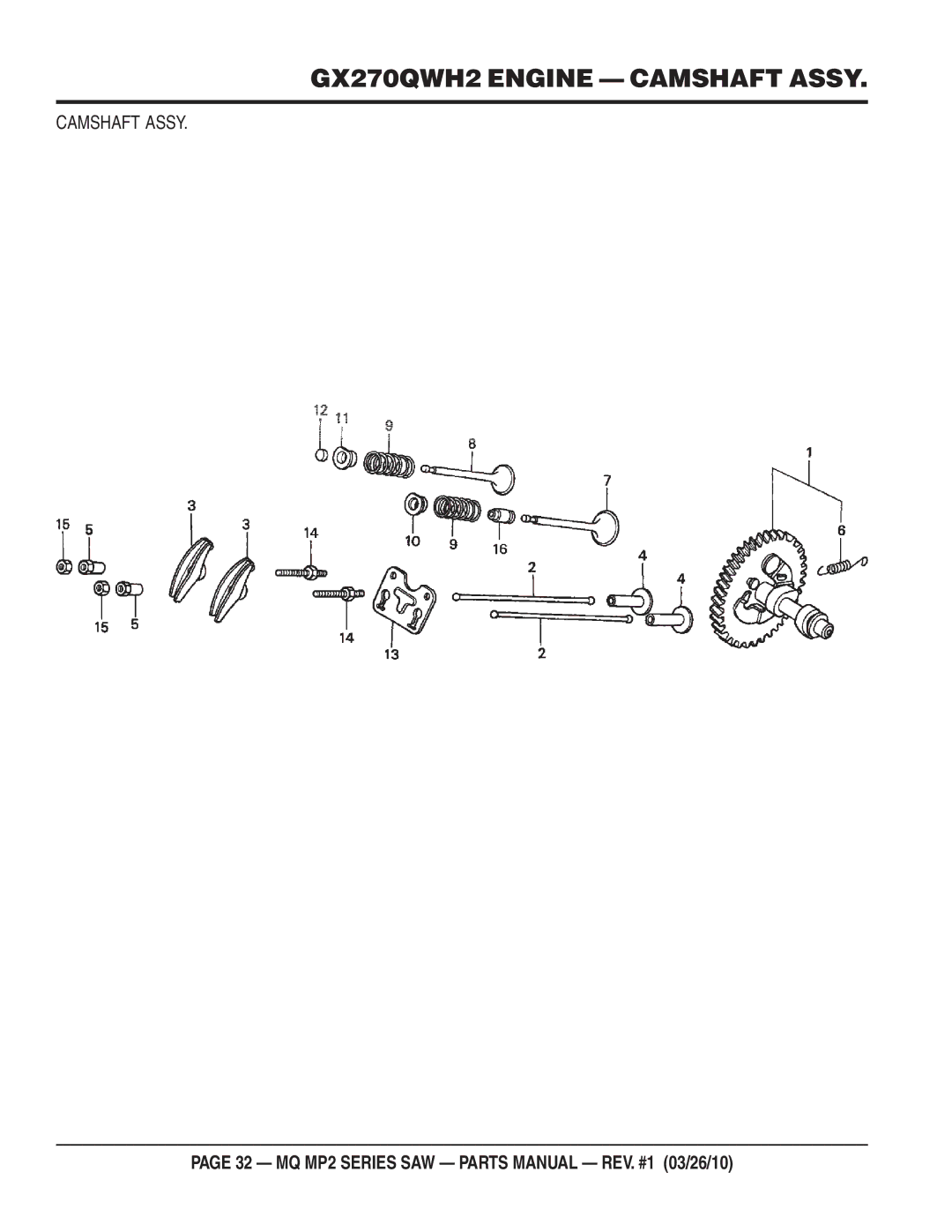 Multiquip MP2H manual GX270QWH2 Engine Camshaft Assy 