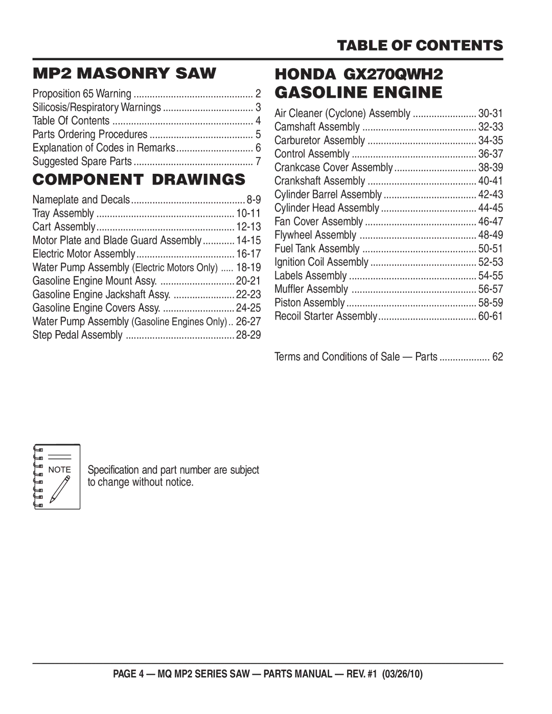 Multiquip MP2H manual Gasoline Engine 