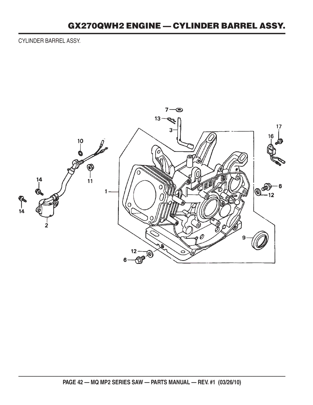 Multiquip MP2H manual GX270QWH2 Engine Cylinder Barrel Assy 