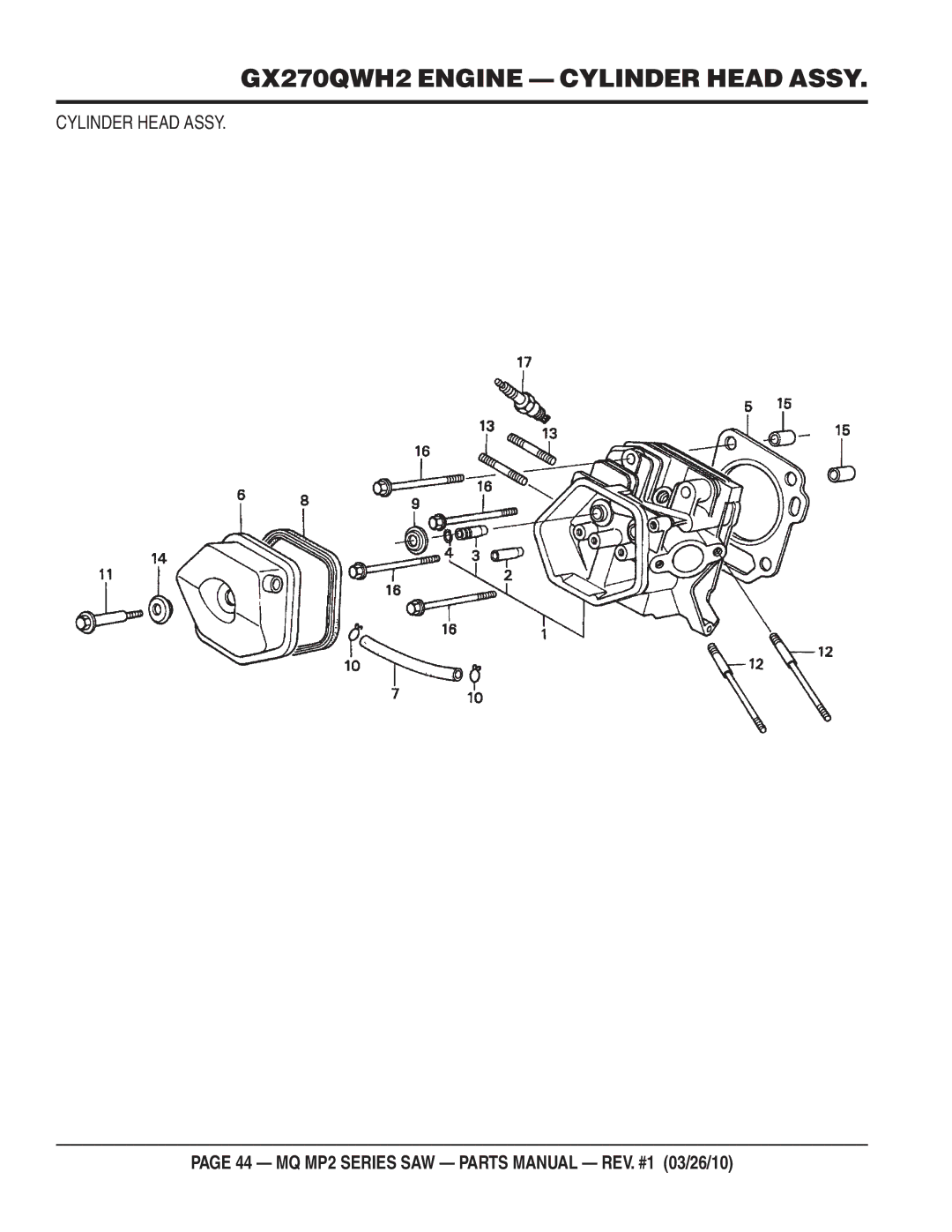 Multiquip MP2H manual GX270QWH2 Engine Cylinder Head Assy 