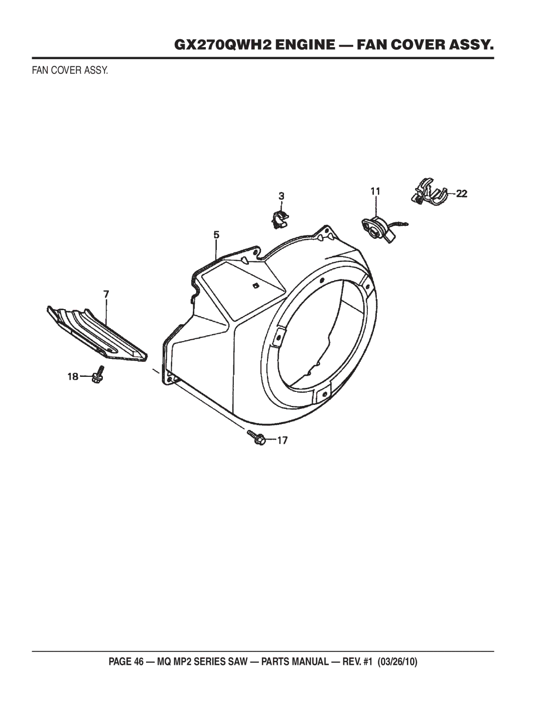 Multiquip MP2H manual GX270QWH2 Engine FAN Cover Assy 
