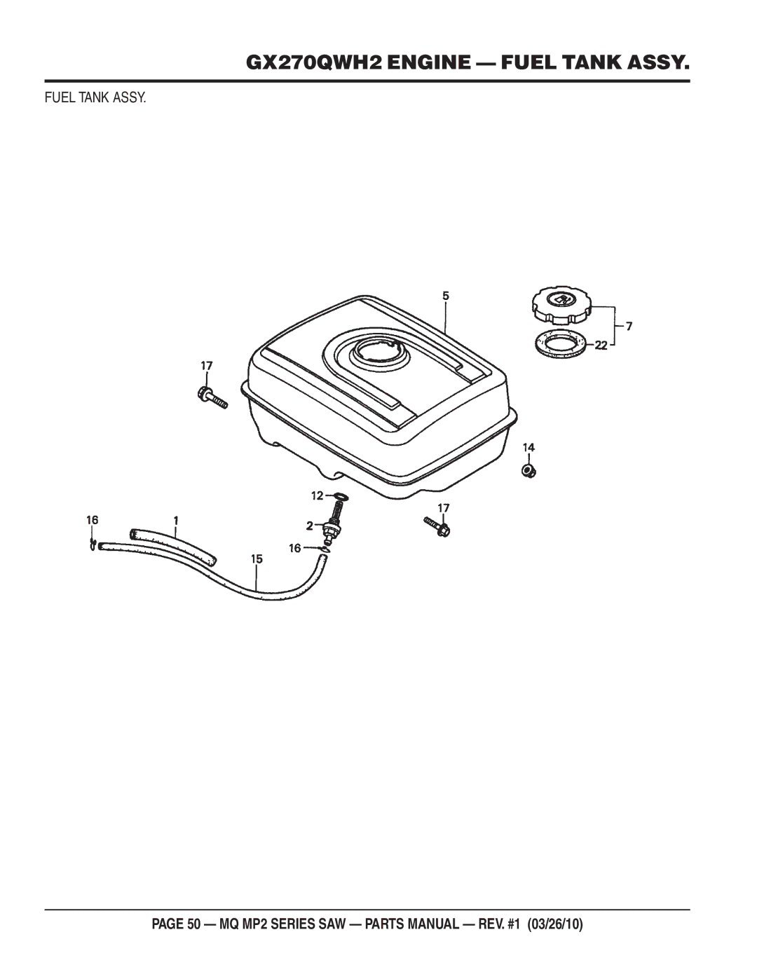 Multiquip MP2H manual GX270QWH2 Engine Fuel Tank Assy 