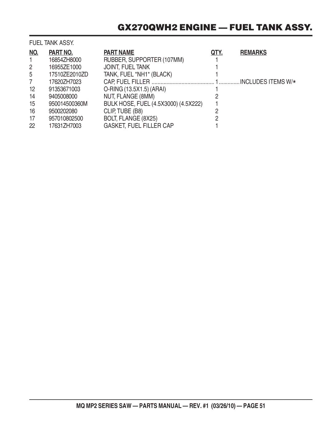 Multiquip MP2H manual RUBBER, Supporter 107MM 