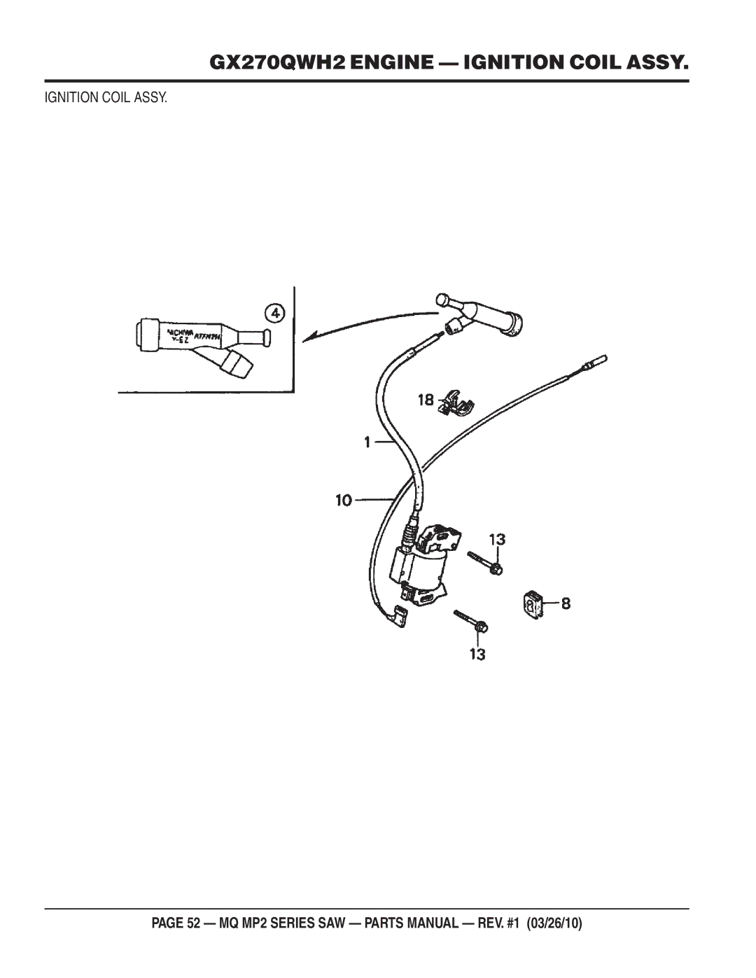 Multiquip MP2H manual GX270QWH2 Engine Ignition Coil Assy 