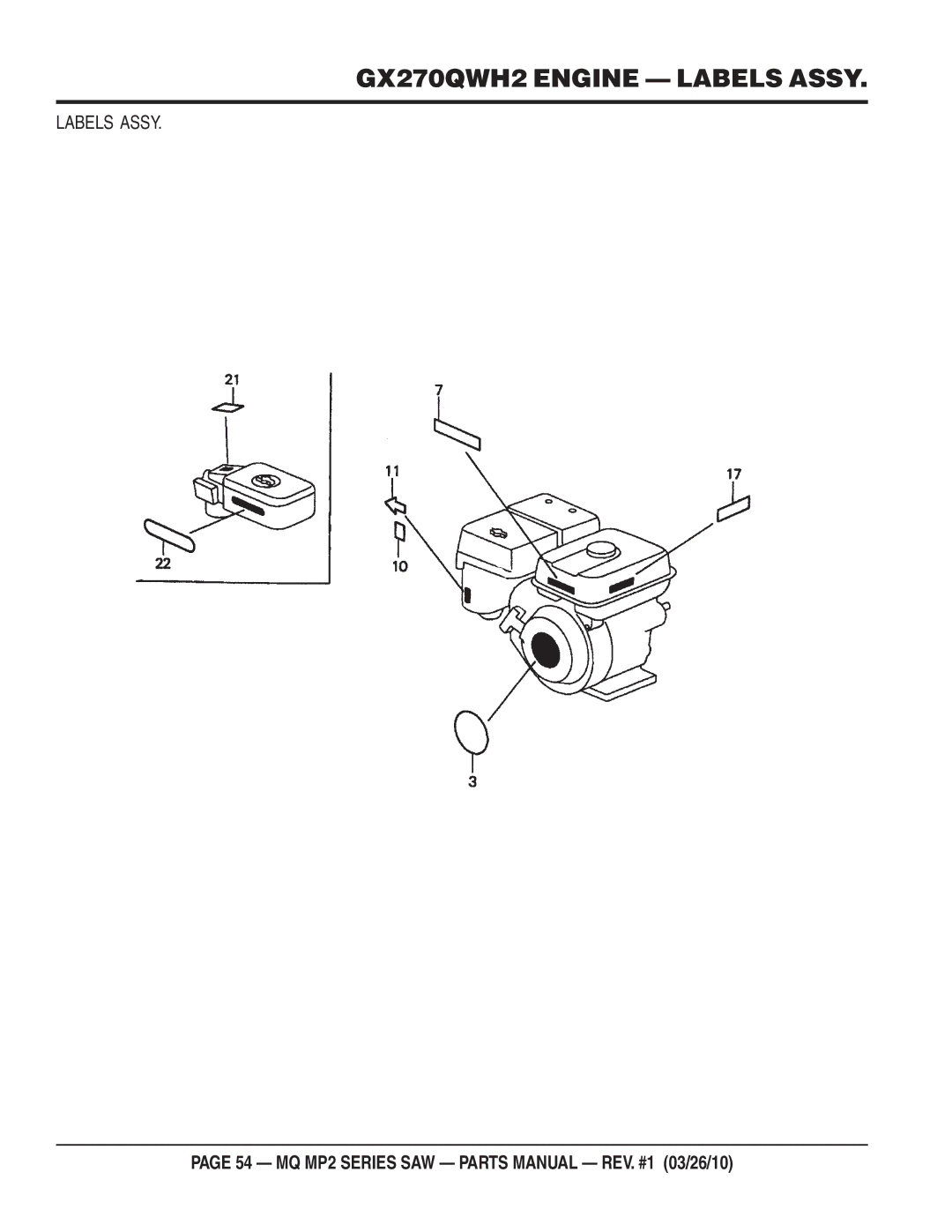 Multiquip MP2H manual GX270QWH2 Engine Labels Assy 