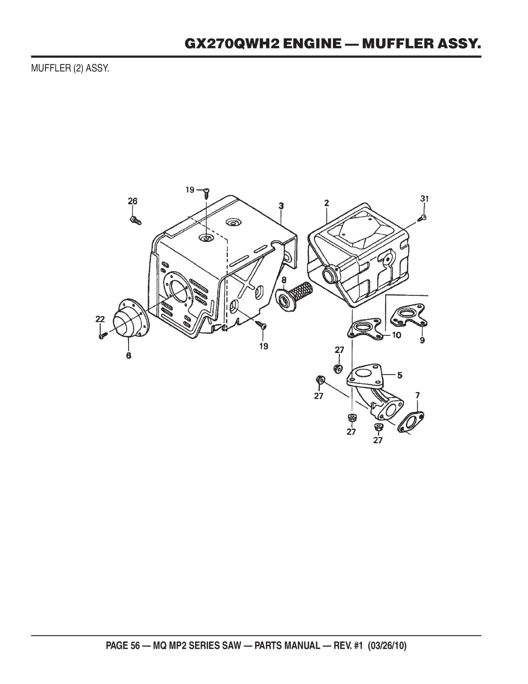 Multiquip MP2H manual GX270QWH2 Engine Muffler Assy 