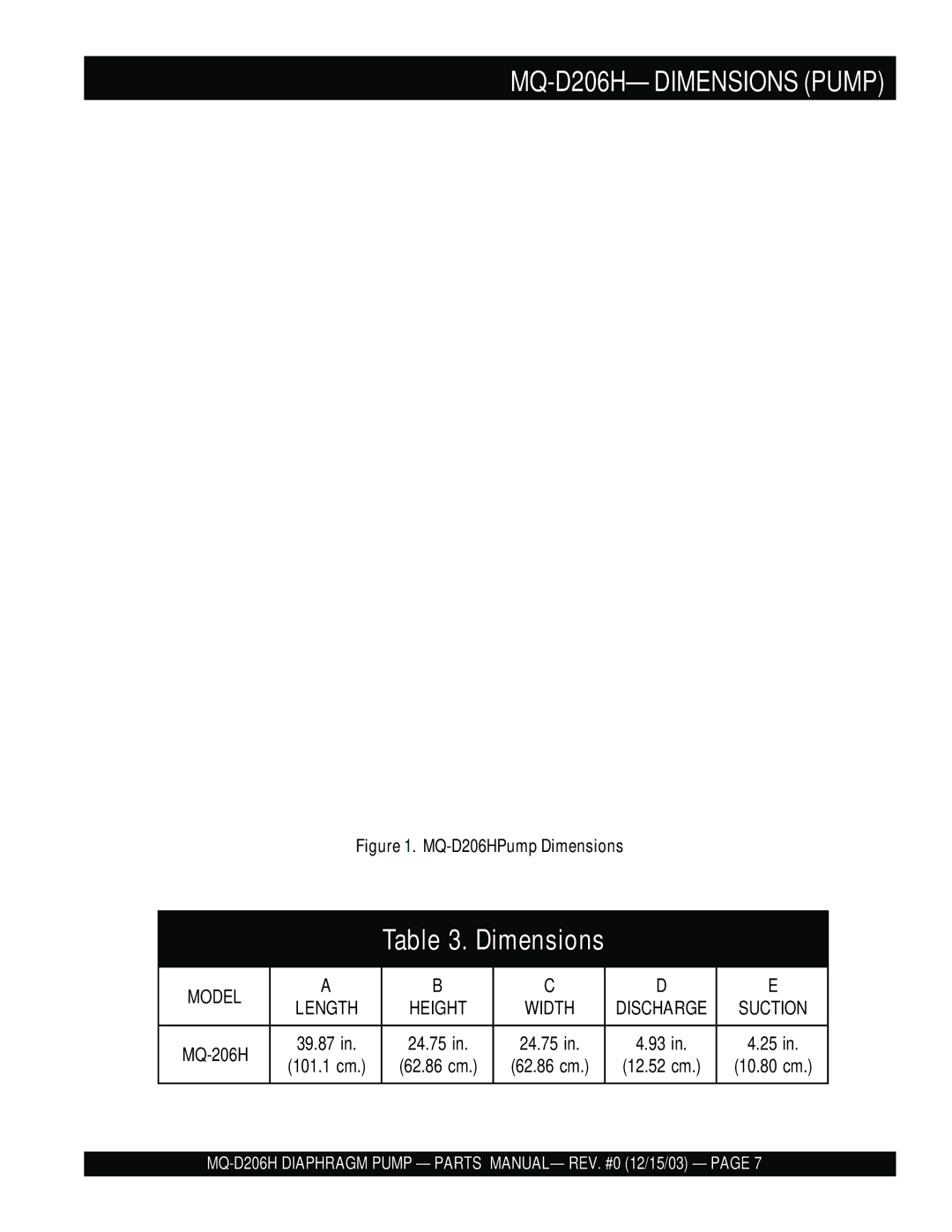 Multiquip MQ- D206H manual Dimensions 