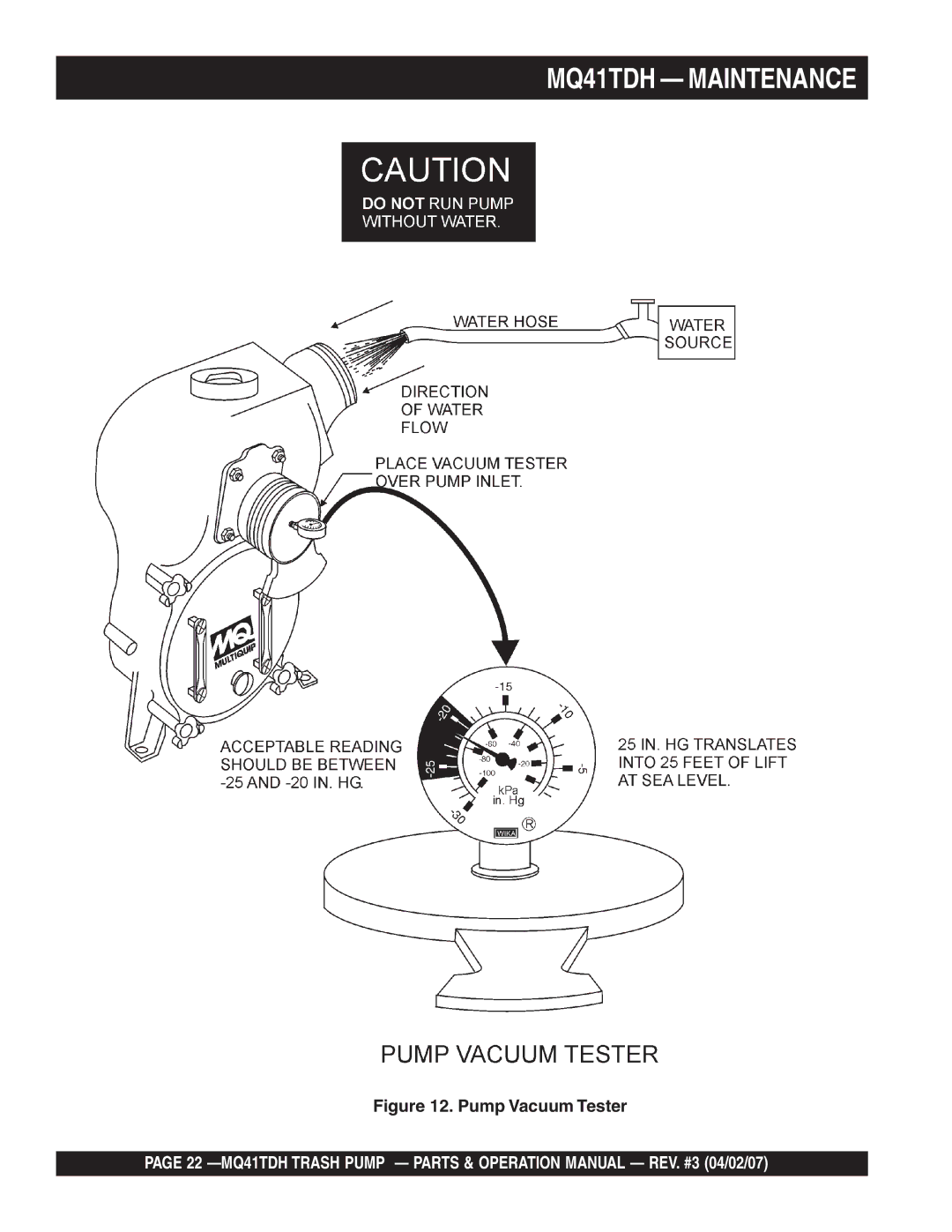 Multiquip MQ41TDH manual Pump Vacuum Tester 