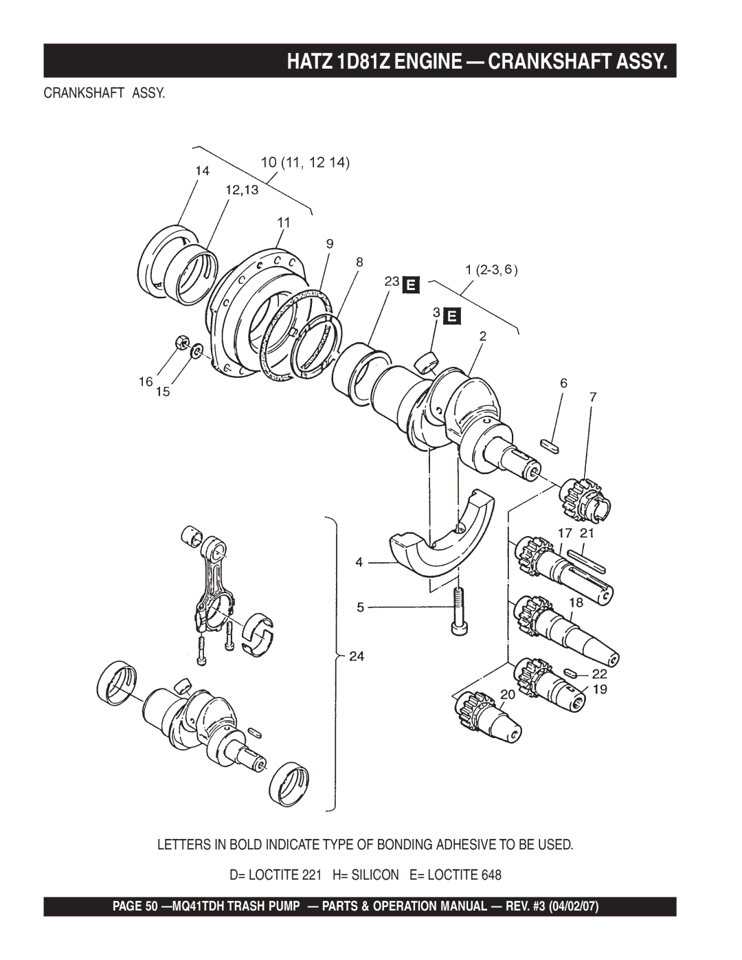 Multiquip MQ41TDH manual Hatz 1D81Z Engine Crankshaft Assy 