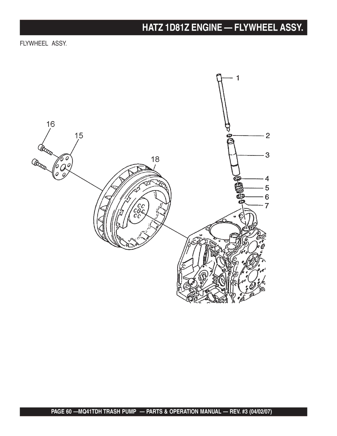 Multiquip MQ41TDH manual Hatz 1D81Z Engine Flywheel Assy 