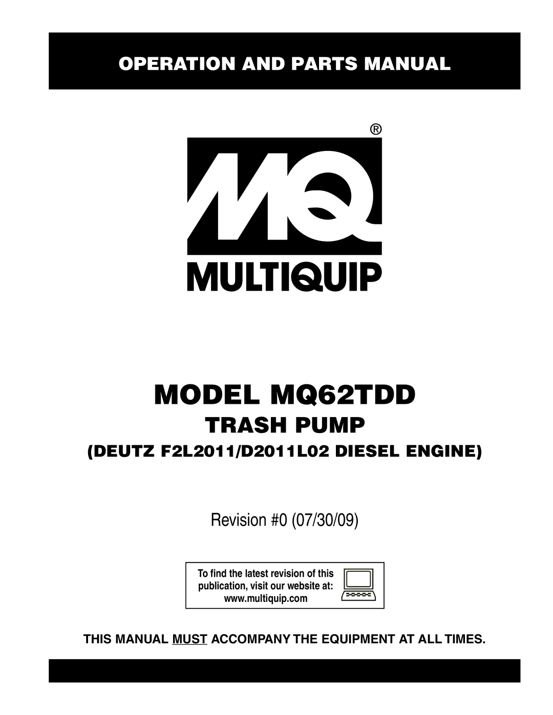 Multiquip manual Model MQ62TDD 