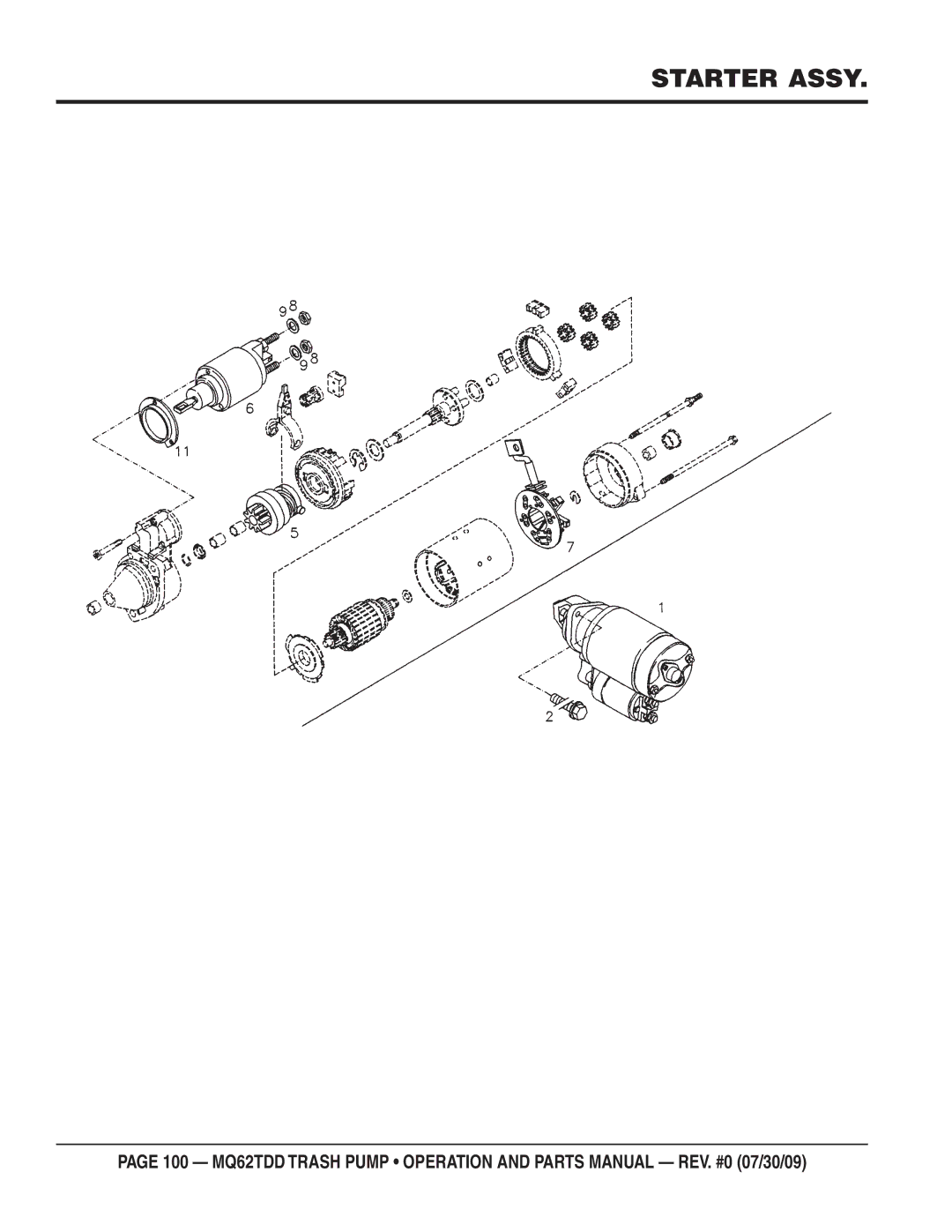 Multiquip MQ62TDD manual Starter Assy 