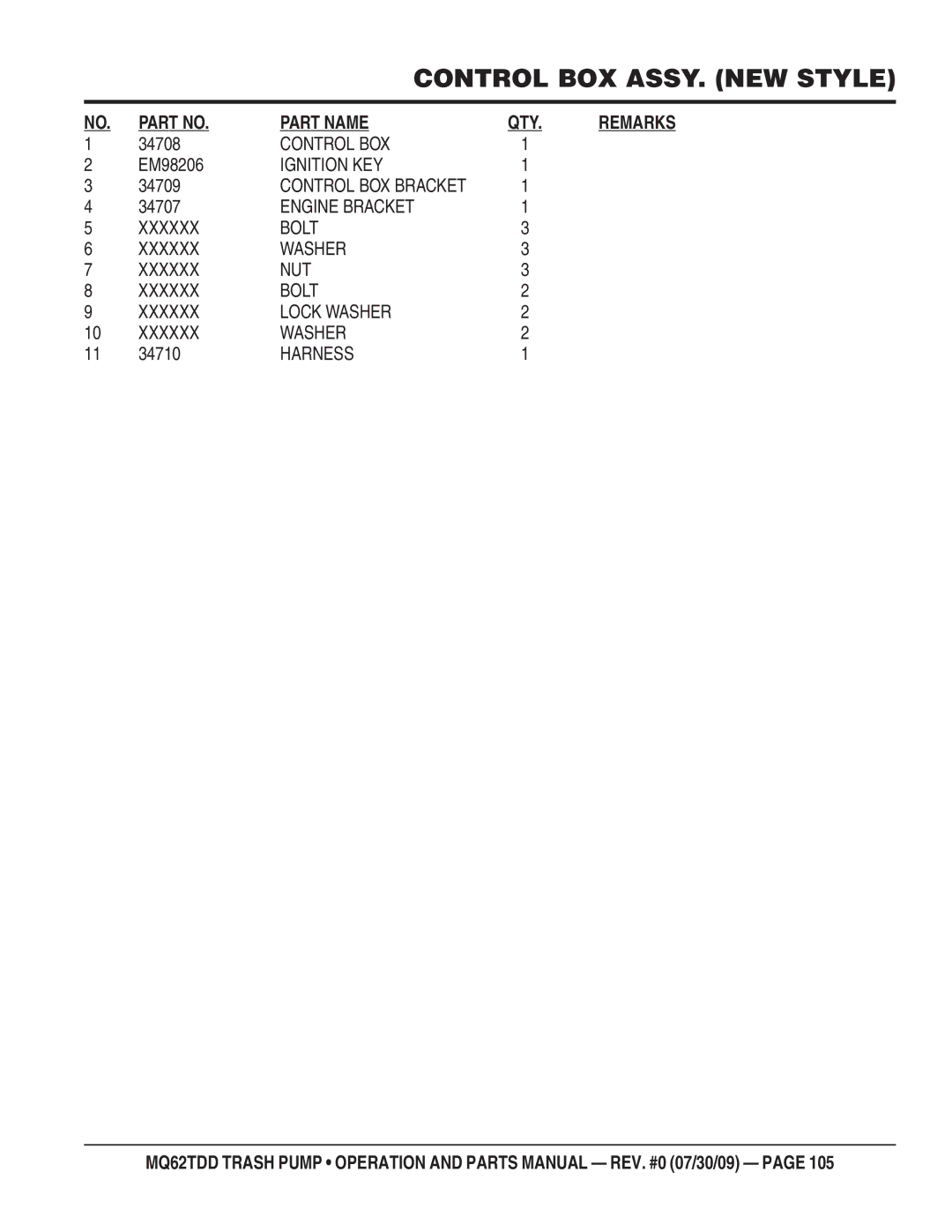 Multiquip MQ62TDD manual 34708, EM98206, 34709, 34707, 34710 