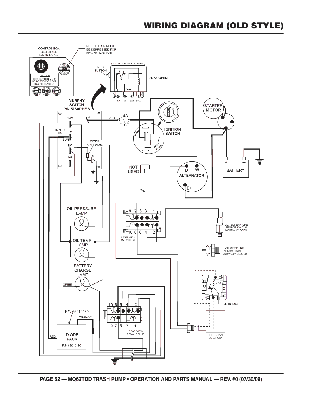 Multiquip MQ62TDD manual Wiring Diagram OLD Style 