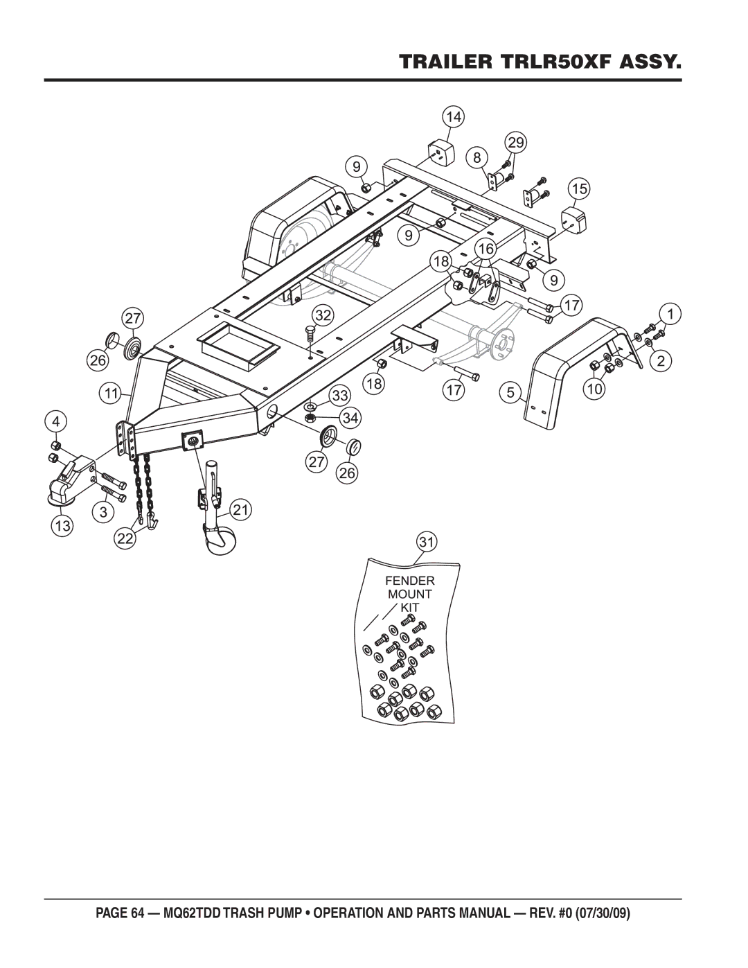 Multiquip MQ62TDD manual Trailer TRLR50XF Assy 