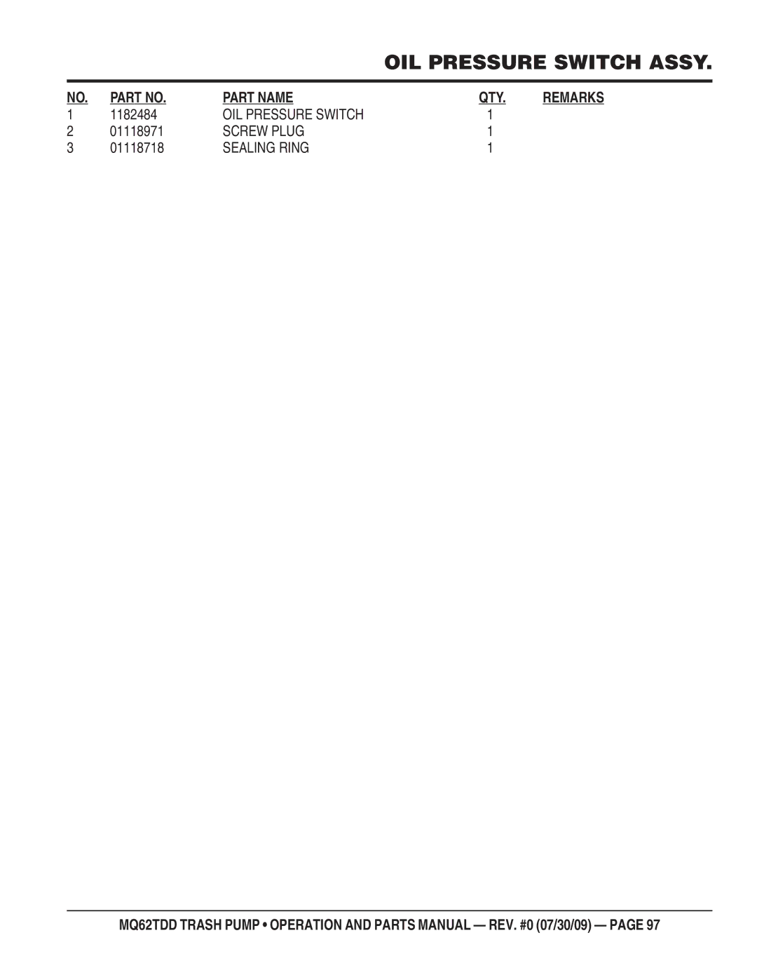 Multiquip MQ62TDD manual 1182484, 01118971, 01118718 