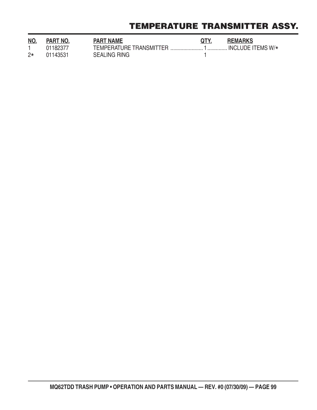 Multiquip MQ62TDD manual 01182377, 01143531 