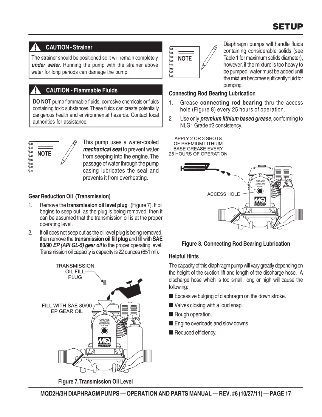 Multiquip MQD2H manual Mechanical seal to prevent water 