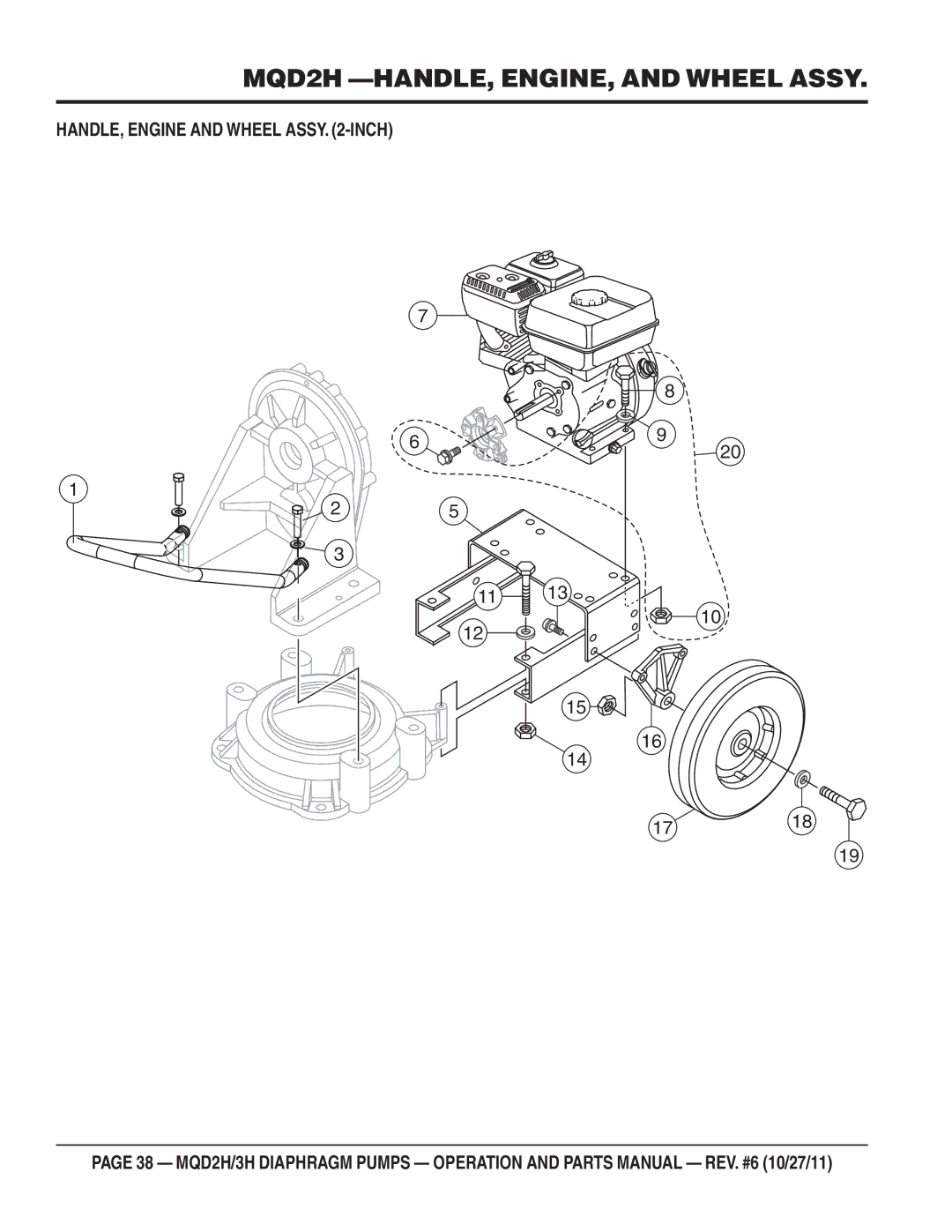 Multiquip MQD2H manual HANDLE, Engine and Wheel Assy -INCH 