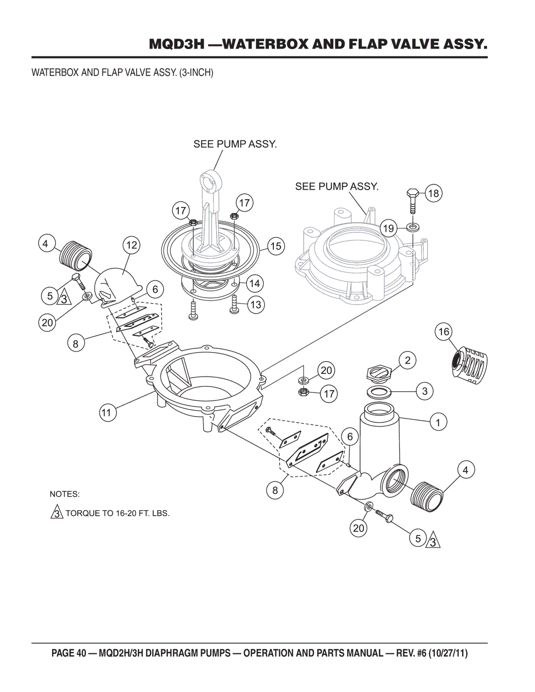 Multiquip MQD2H manual MQD3H -WATERBOX and Flap Valve Assy, Waterbox and Flap Valve Assy -INCH 