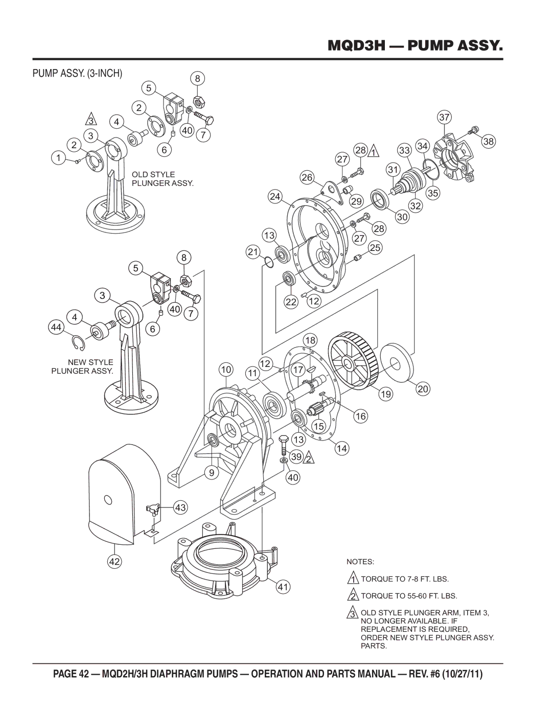 Multiquip MQD2H manual MQD3H Pump Assy, Pump Assy -INCH 