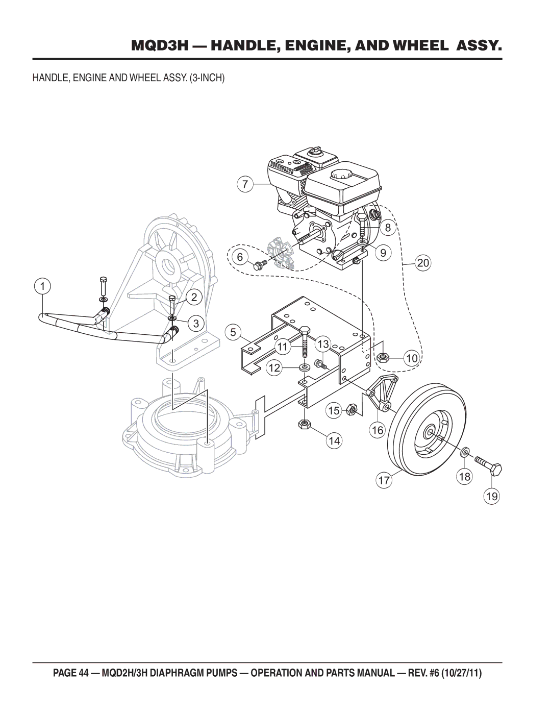 Multiquip MQD2H manual MQD3H HANDLE, ENGINE, and Wheel Assy 