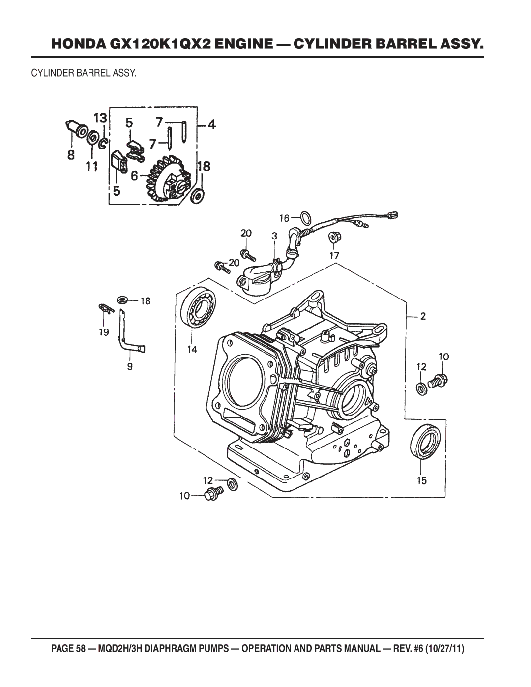 Multiquip MQD2H manual Honda GX120K1QX2 Engine Cylinder Barrel Assy 