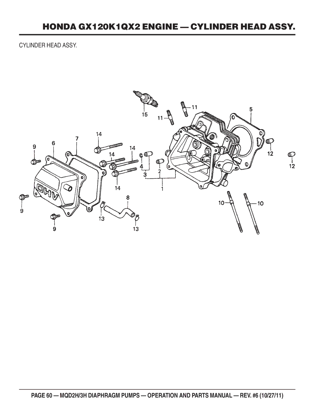 Multiquip MQD2H manual Honda GX120K1QX2 Engine Cylinder Head Assy 