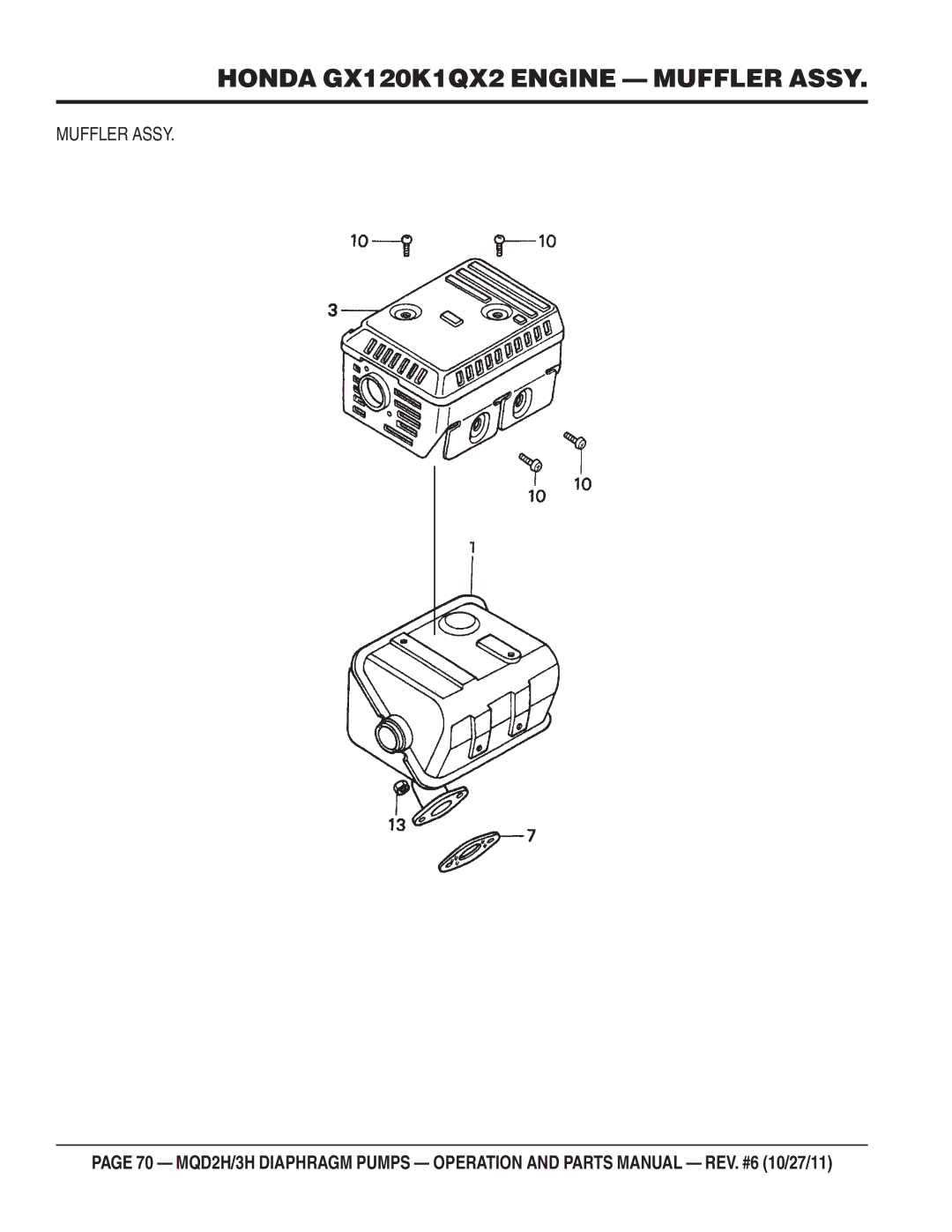 Multiquip MQD2H manual Honda GX120K1QX2 Engine Muffler Assy 