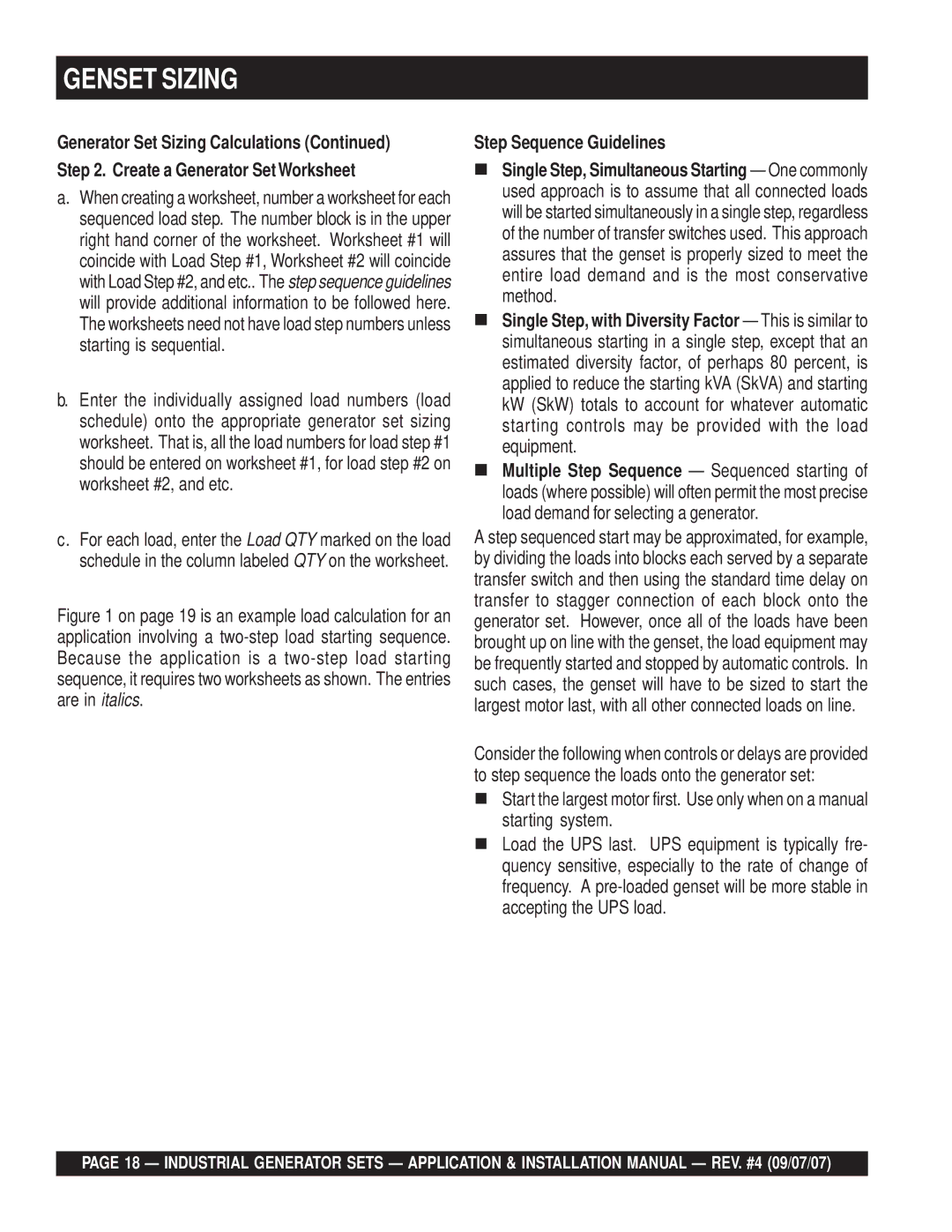 Multiquip MQP45GM, MQP20IZ, MQP40IZ, MQP60IV, MQP50IZ, MQP30GM, MQP30DZ, MQP60GM installation manual Step Sequence Guidelines 