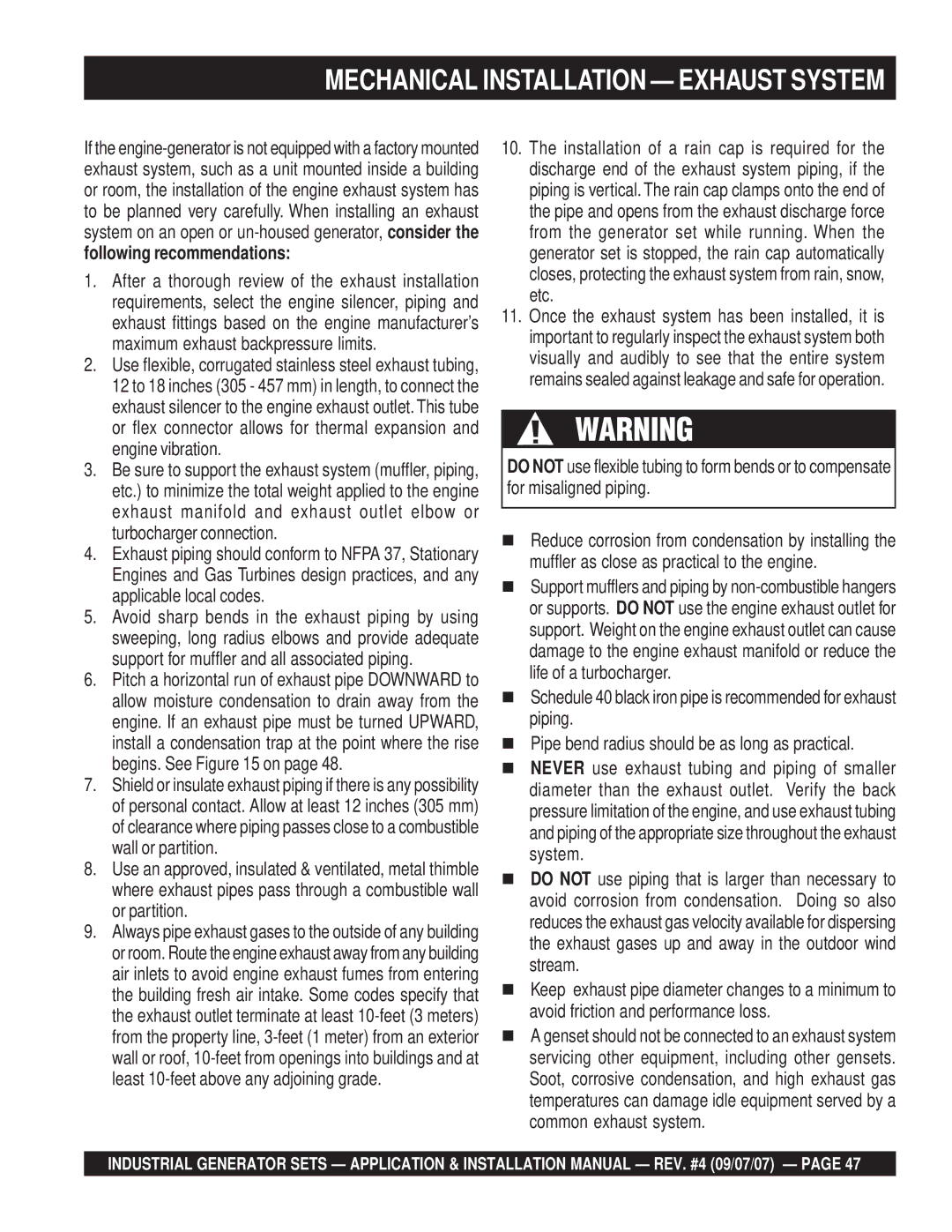 Multiquip MQP60GM, MQP20IZ, MQP40IZ, MQP45GM, MQP60IV, MQP50IZ, MQP30GM, MQP30DZ Mechanical Installation Exhaust System 