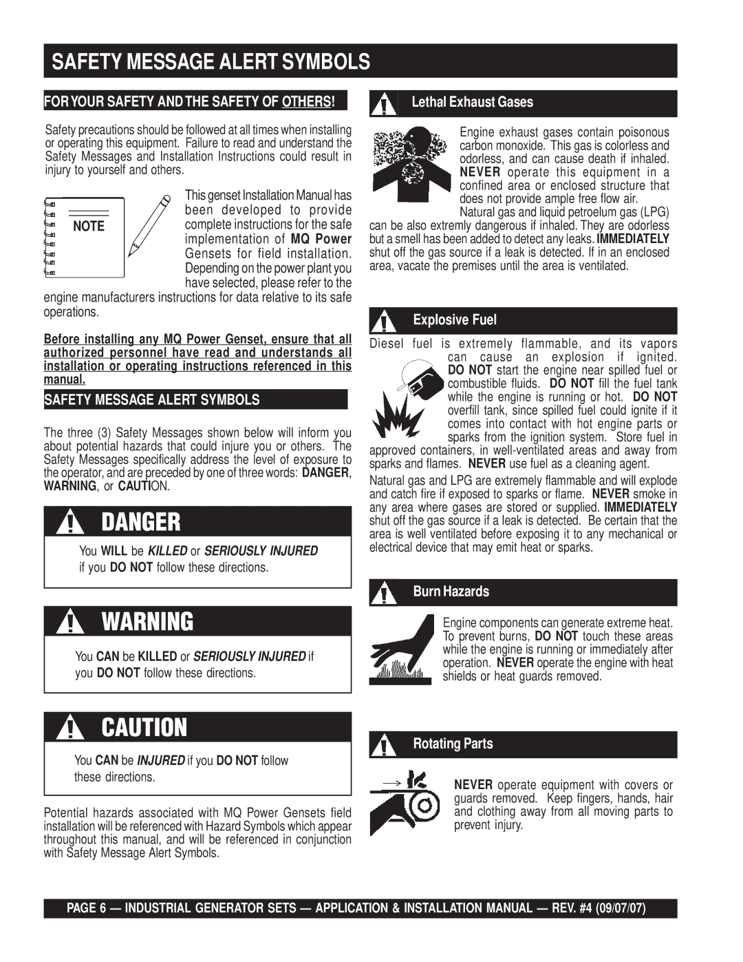 Multiquip MQP30DZ, MQP20IZ, MQP40IZ, MQP45GM, MQP60IV Safety Message Alert Symbols, Foryour Safety and the Safety of Others 