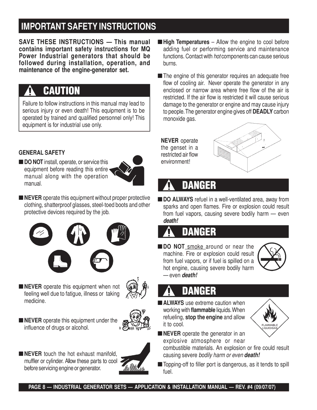 Multiquip MQP20IZ, MQP40IZ, MQP45GM, MQP60IV, MQP50IZ, MQP30GM, MQP30DZ, MQP60GM Important Safety Instructions, General Safety 