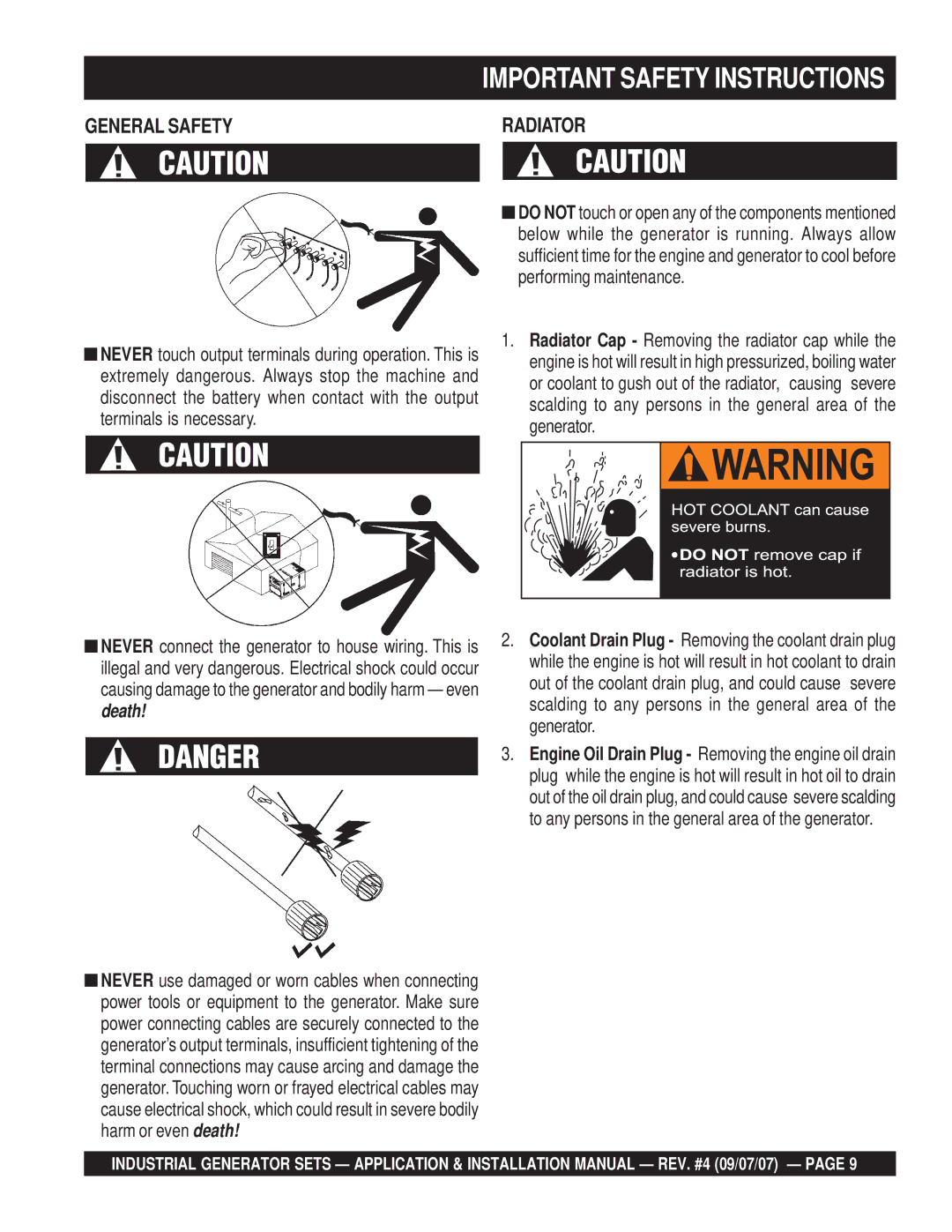 Multiquip MQP40IZ, MQP20IZ, MQP45GM, MQP60IV, MQP50IZ, MQP30GM, MQP30DZ Important Safety Instructions, General Safety Radiator 