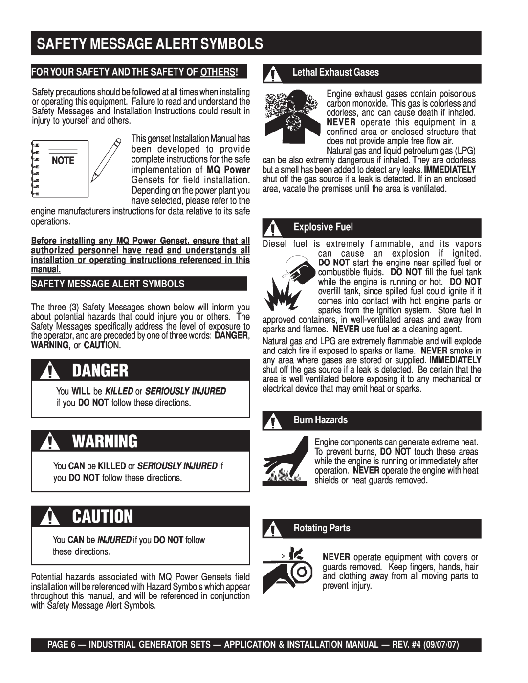 Multiquip MQP30DZ, MQP20IZ Safety Message Alert Symbols, Foryour Safety And The Safety Of Others, Lethal Exhaust Gases 