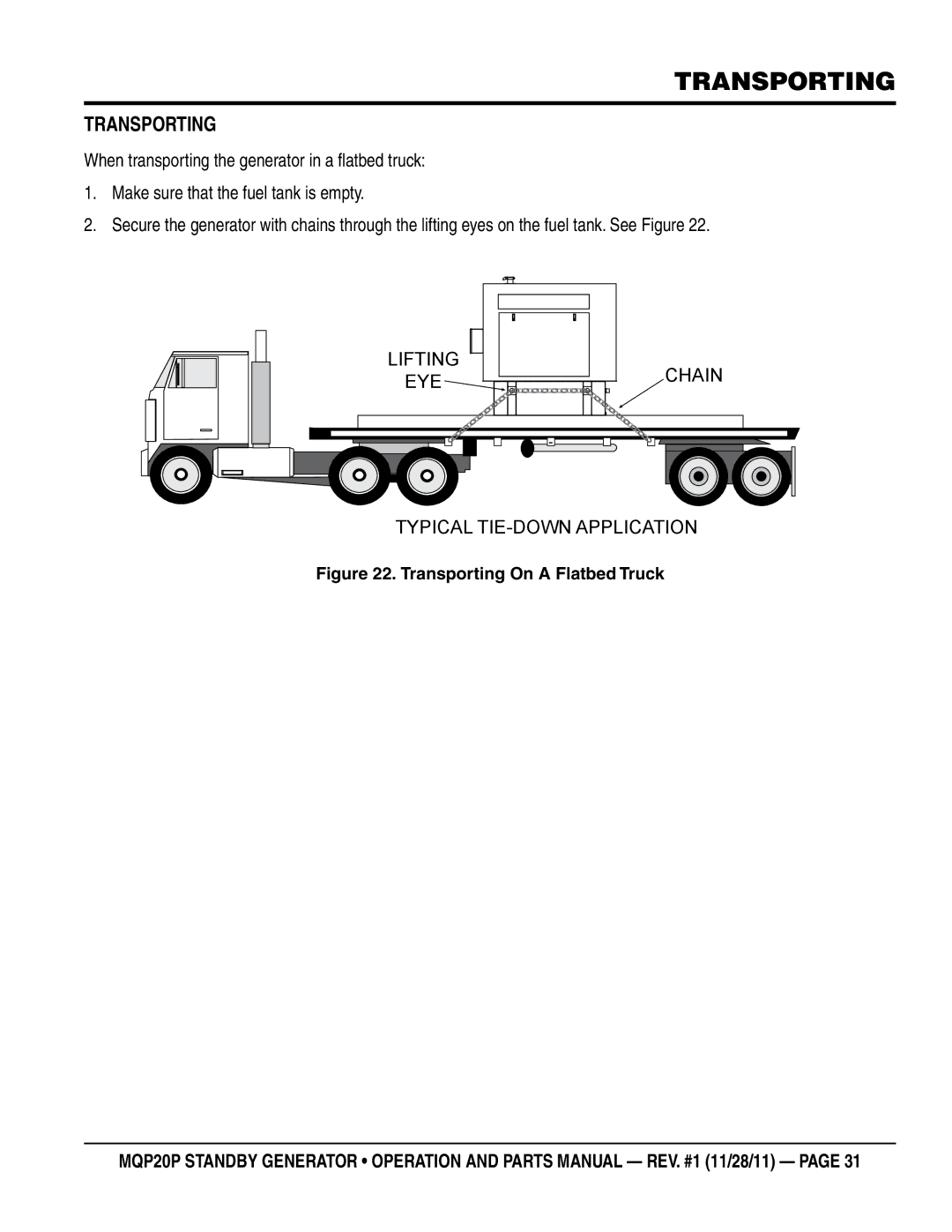 Multiquip MQP20P manual Transporting 