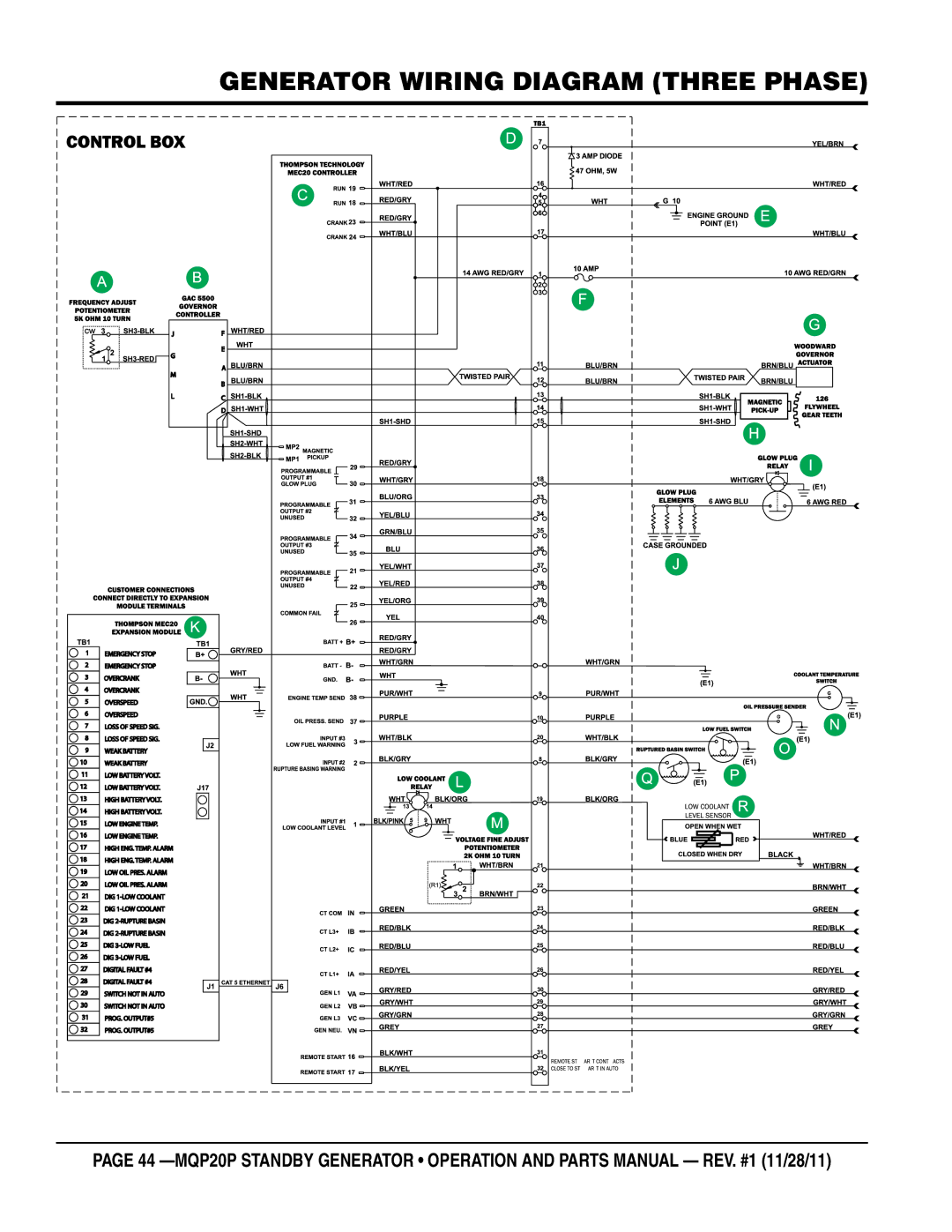 Multiquip MQP20P manual Generator Wiring Diagram three phase 