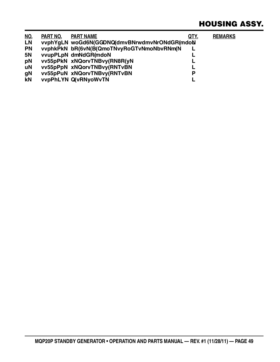 Multiquip MQP20P manual Part Name 