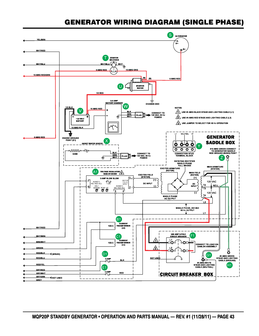 Multiquip MQP20P manual generator Wiring Diagram single phase, Saddle Box, Circuit Breaker Box, Generator, Va C, 1005 