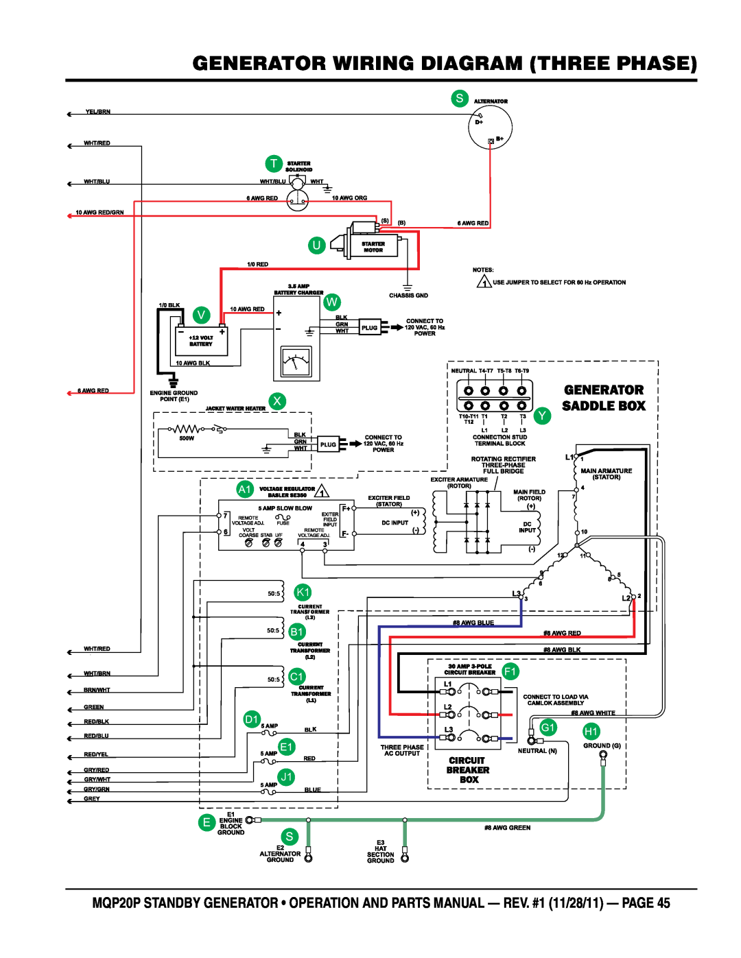 Multiquip MQP20P manual generator Wiring Diagram three phase, 505 K1, 505 505 