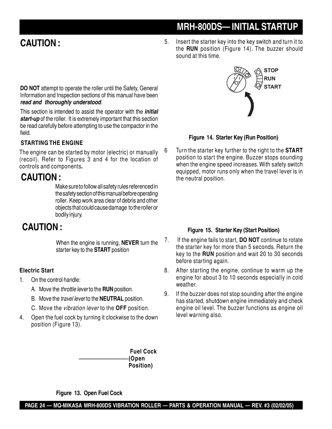 Multiquip manual MRH-800DS- Initial Startup, Starting the Engine, Electric Start 