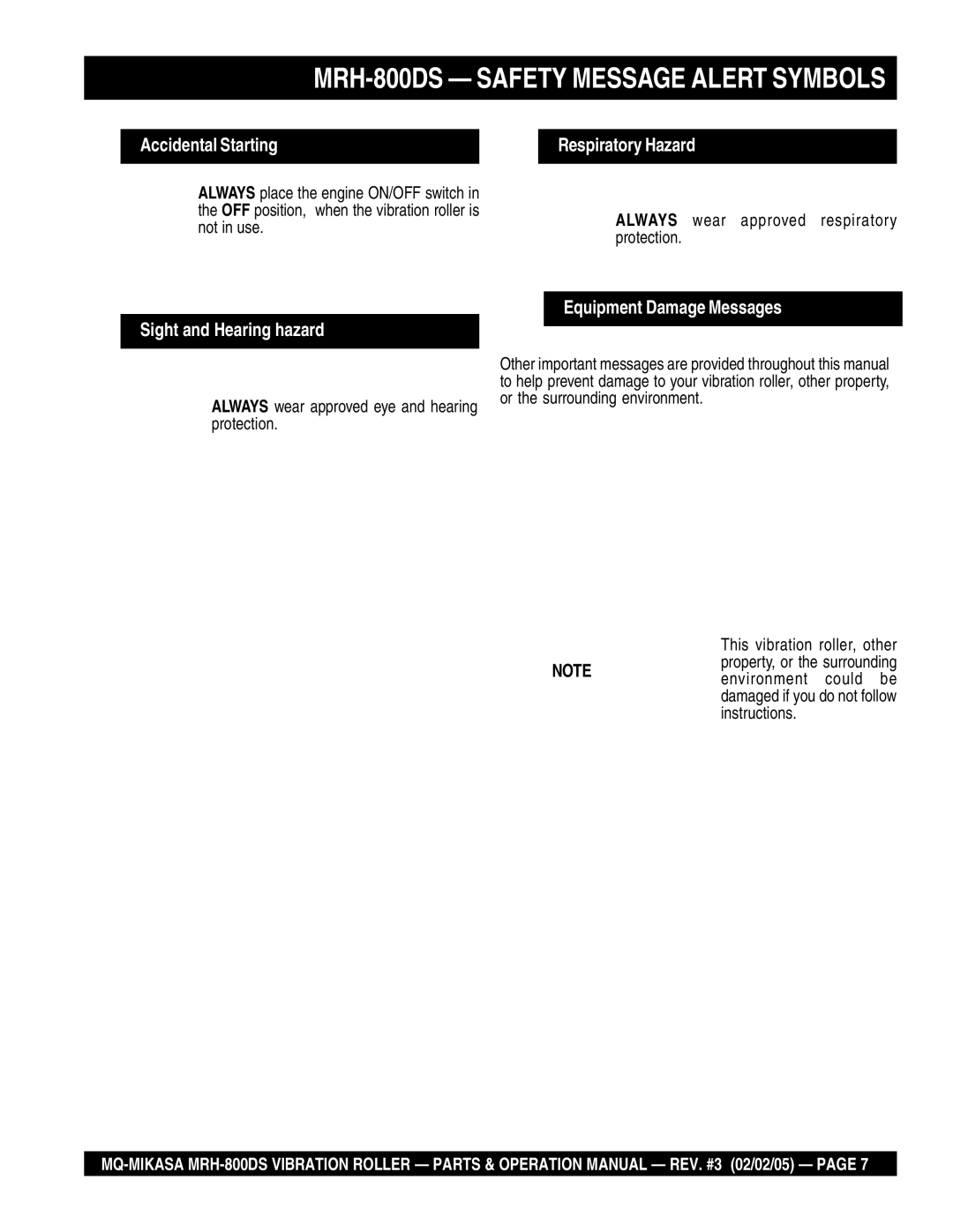 Multiquip manual MRH-800DS Safety Message Alert Symbols 