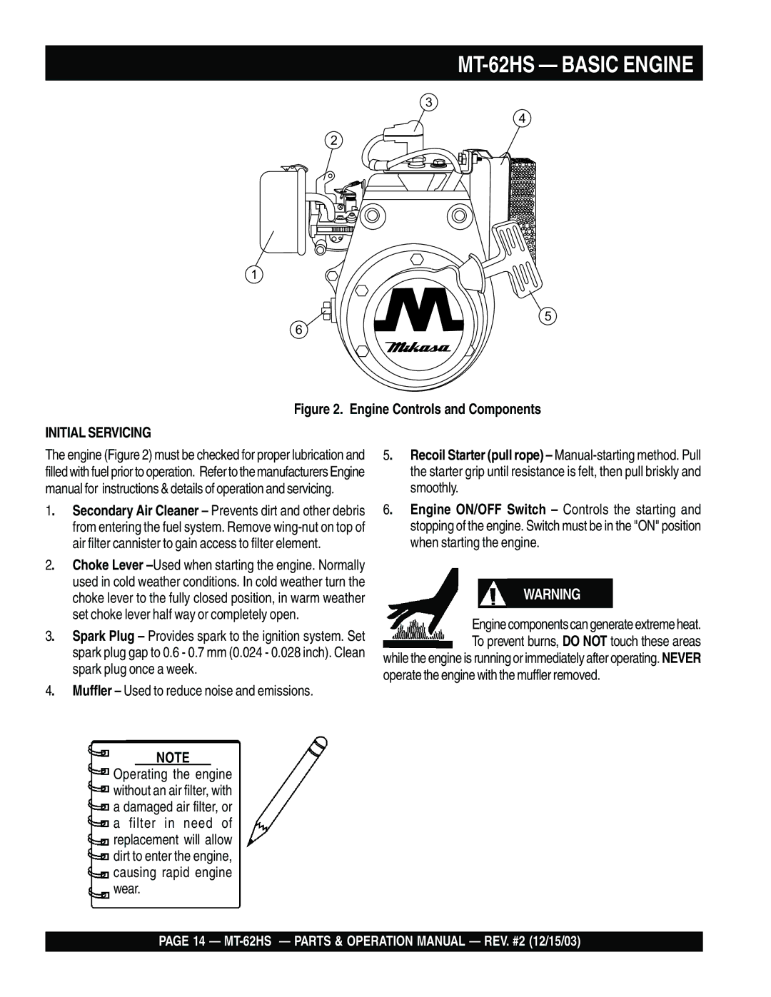 Multiquip operation manual MT-62HS Basic Engine, Engine Controls and Components 