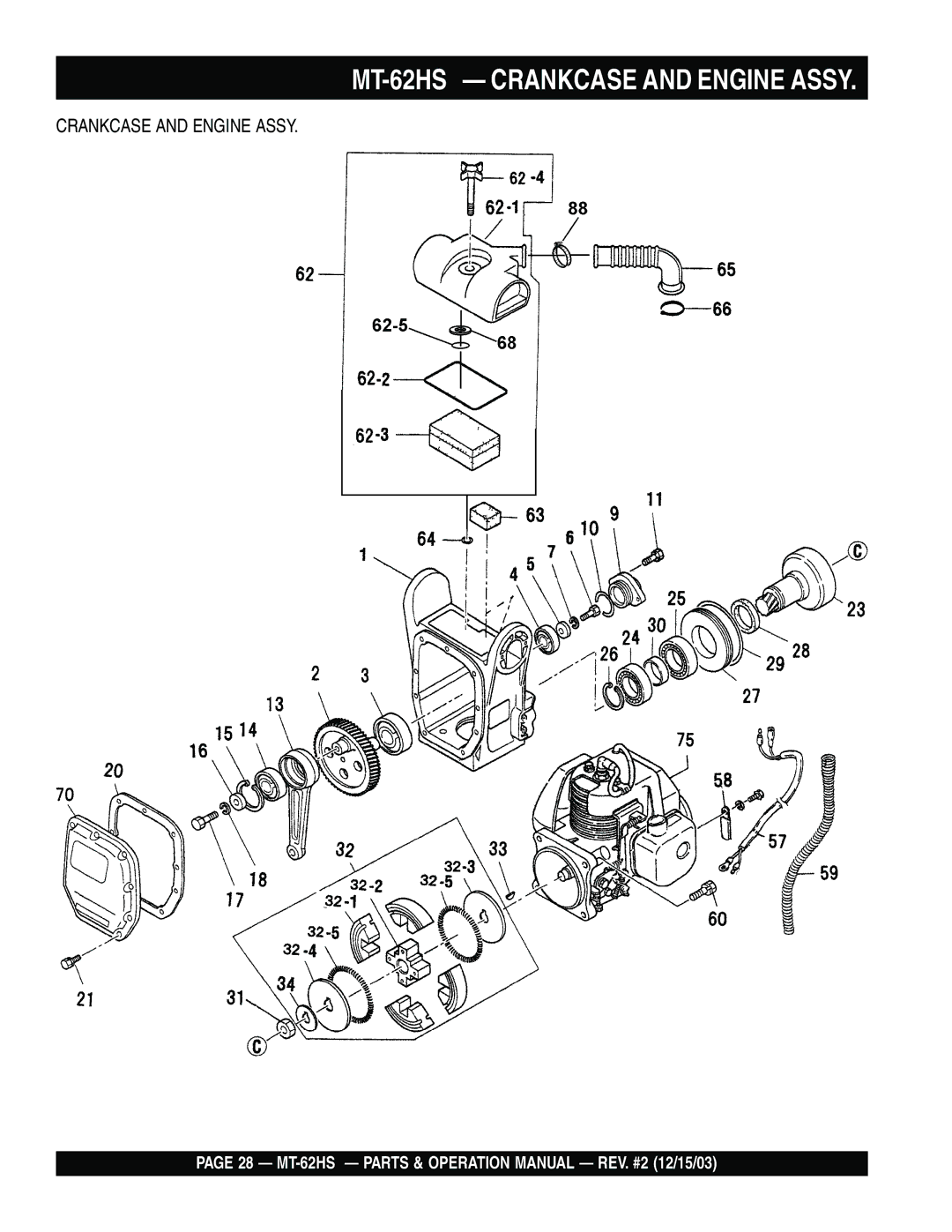 Multiquip operation manual MT-62HS Crankcase and Engine Assy 