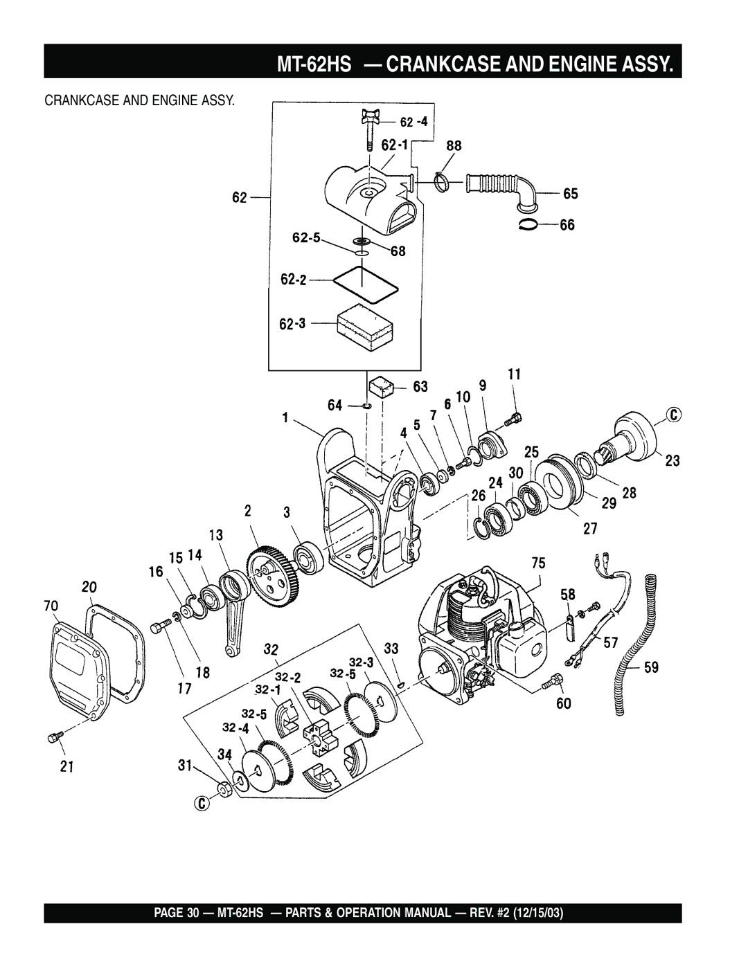 Multiquip operation manual MT-62HS Crankcase and Engine Assy 